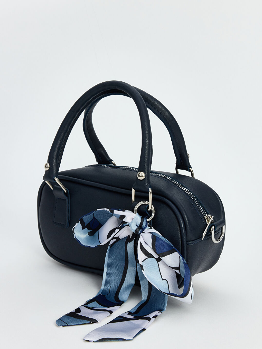 Lacivert Fular Aksesuarlı Kadın Omuz Çantası-1