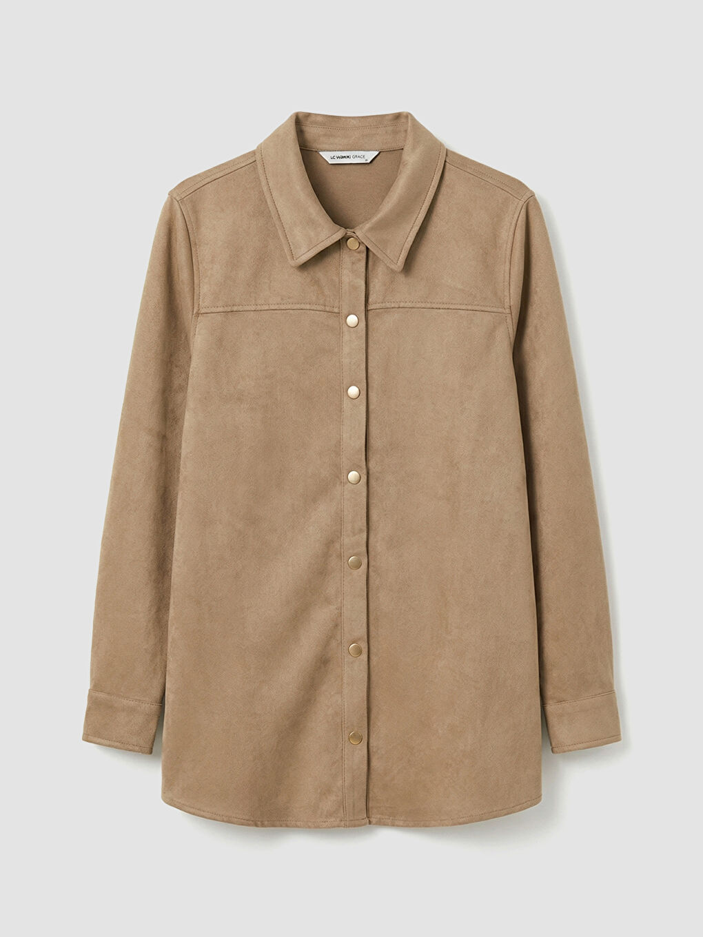 Bej Kadın Süet Görünümlü Gömlek