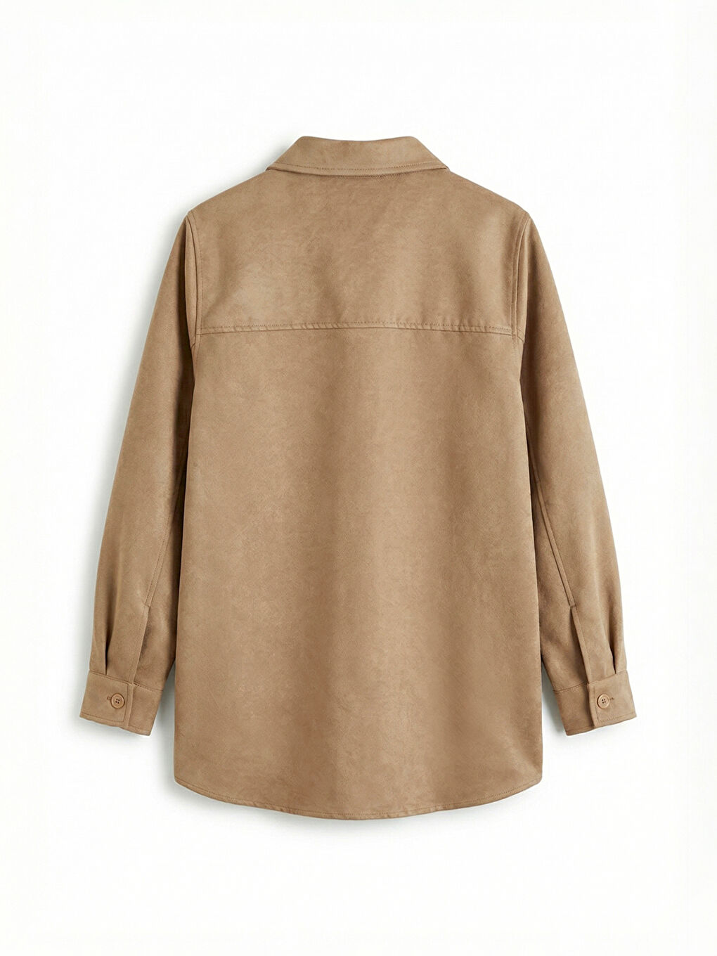 Bej Kadın Süet Görünümlü Gömlek-1