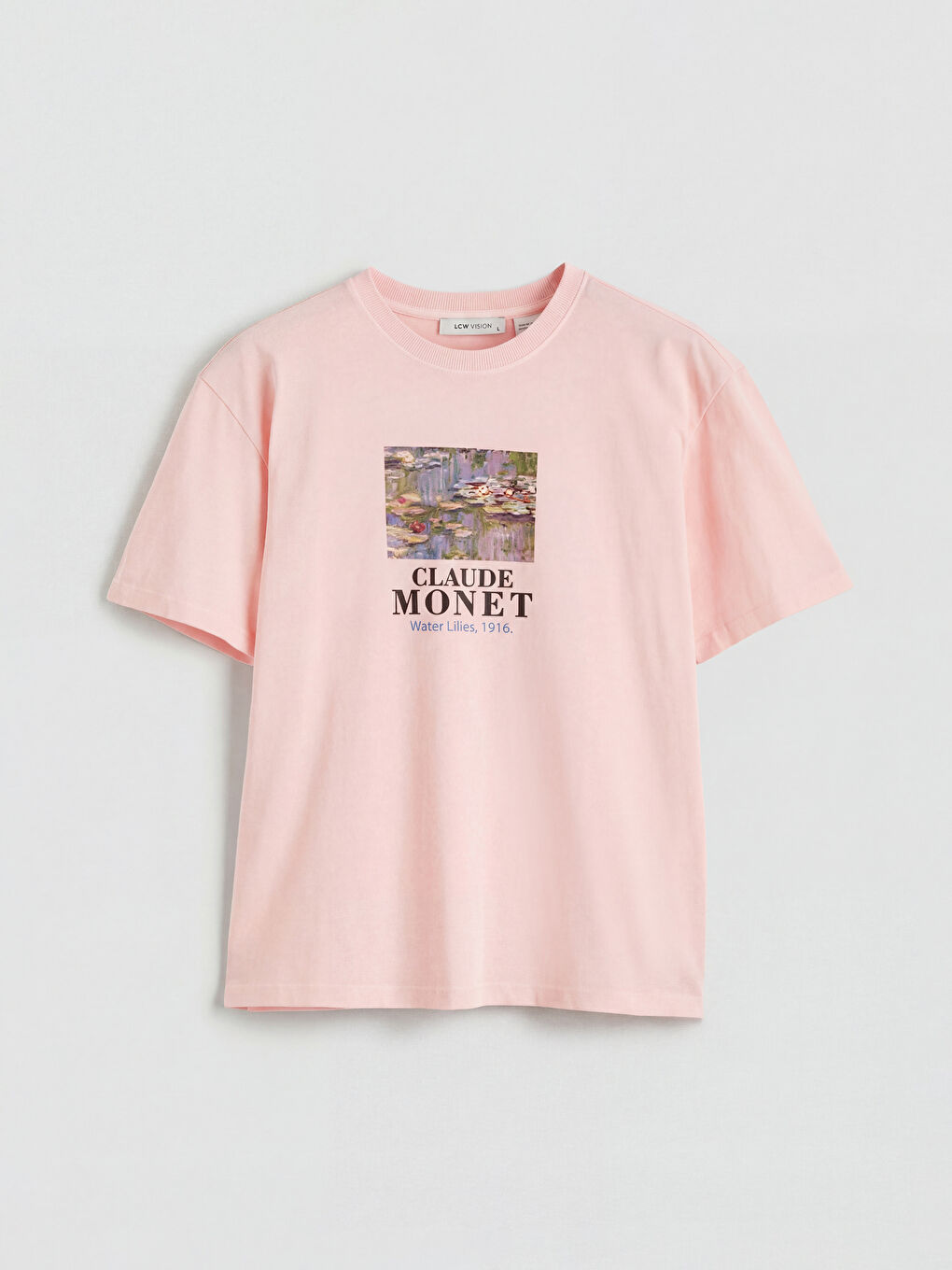 Pembe Claude Monet Baskılı Kadın Tişört-3