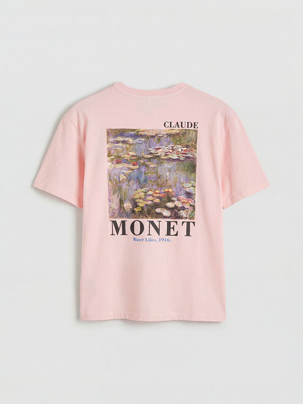 Pembe Claude Monet Baskılı Kadın Tişört-4