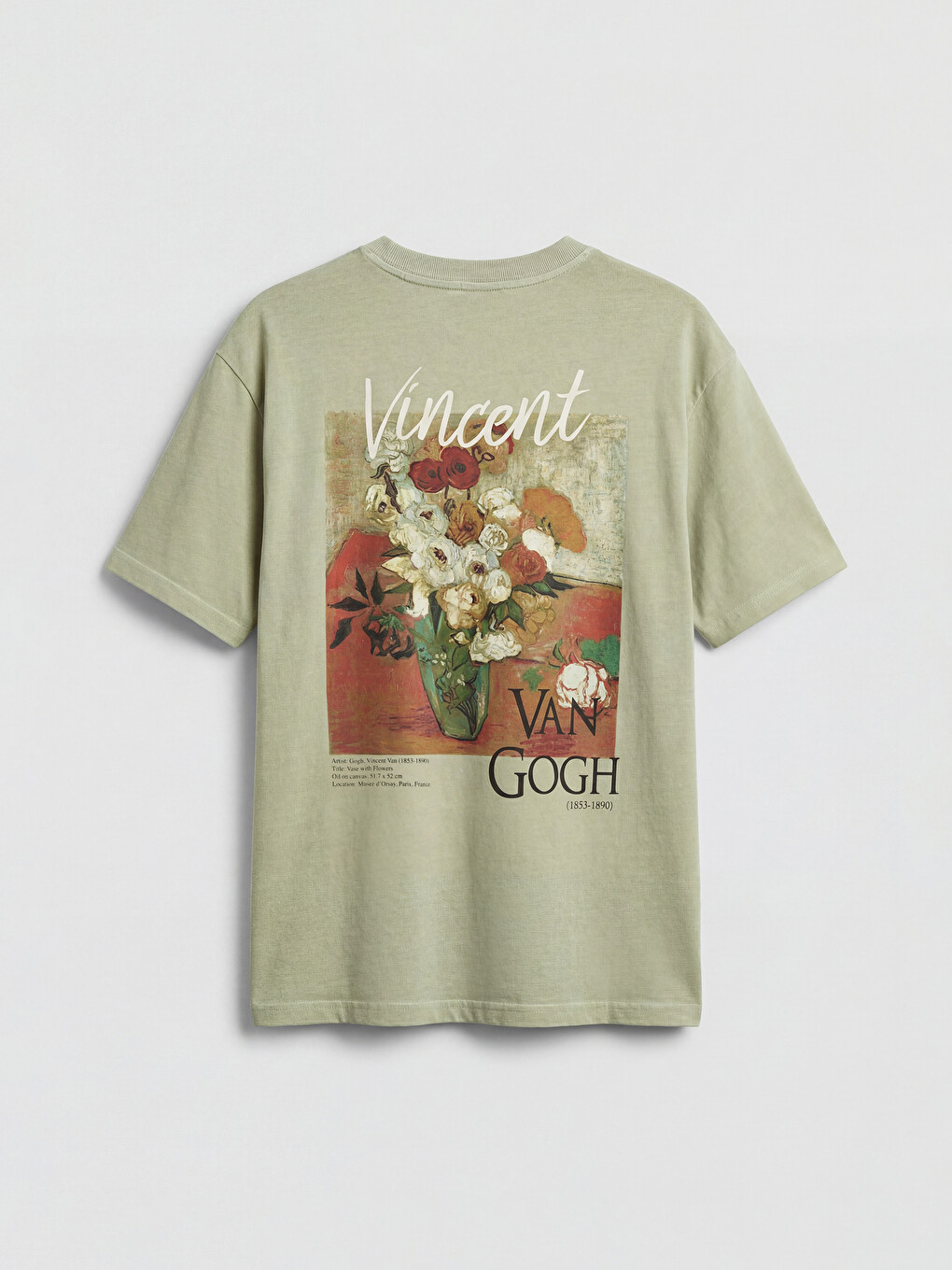 Haki Van Gogh Baskılı %100 Pamuklu Kadın Tişört-5