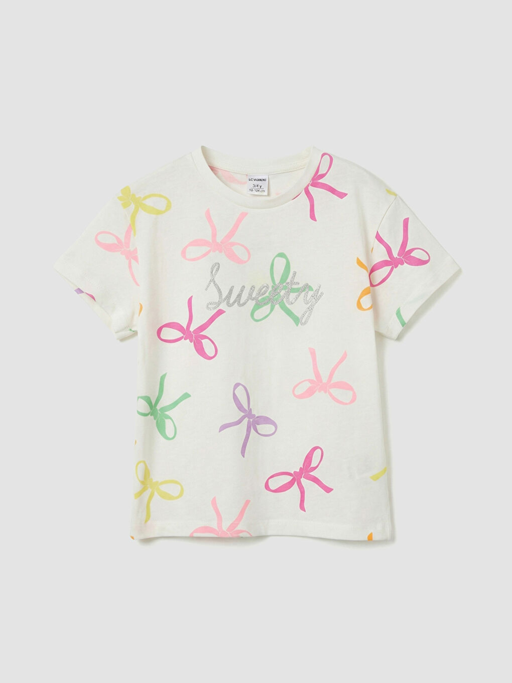 Ekru Bisiklet Yaka Baskılı Kız Çocuk Tişört