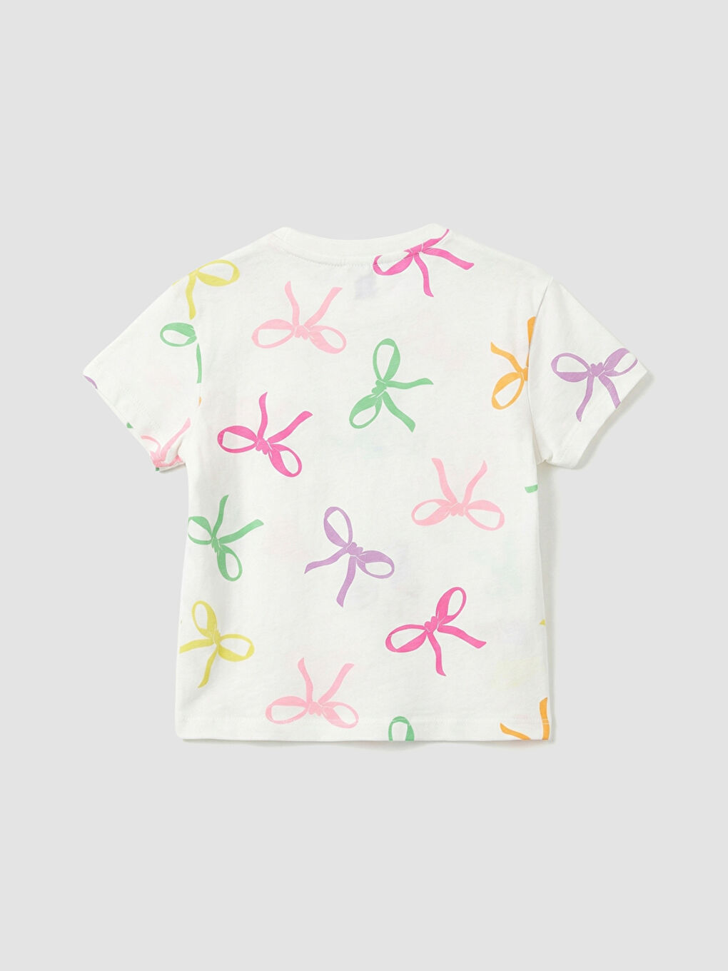 Ekru Bisiklet Yaka Baskılı Kız Çocuk Tişört-1