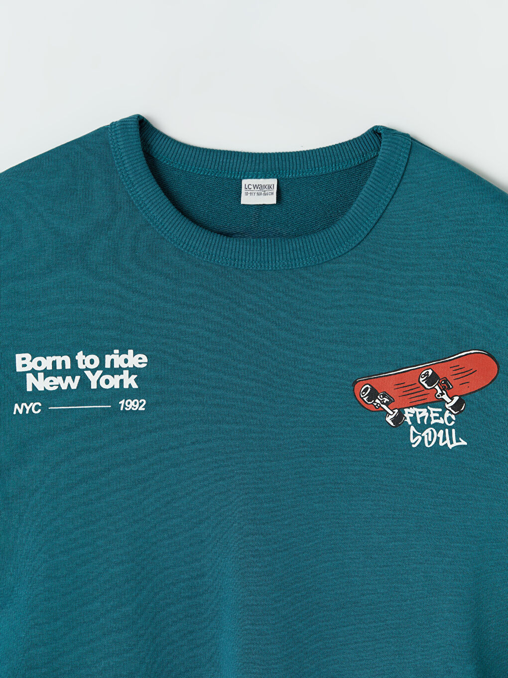 Petrol Bisiklet Yaka Baskılı Erkek Çocuk Sweatshirt-2