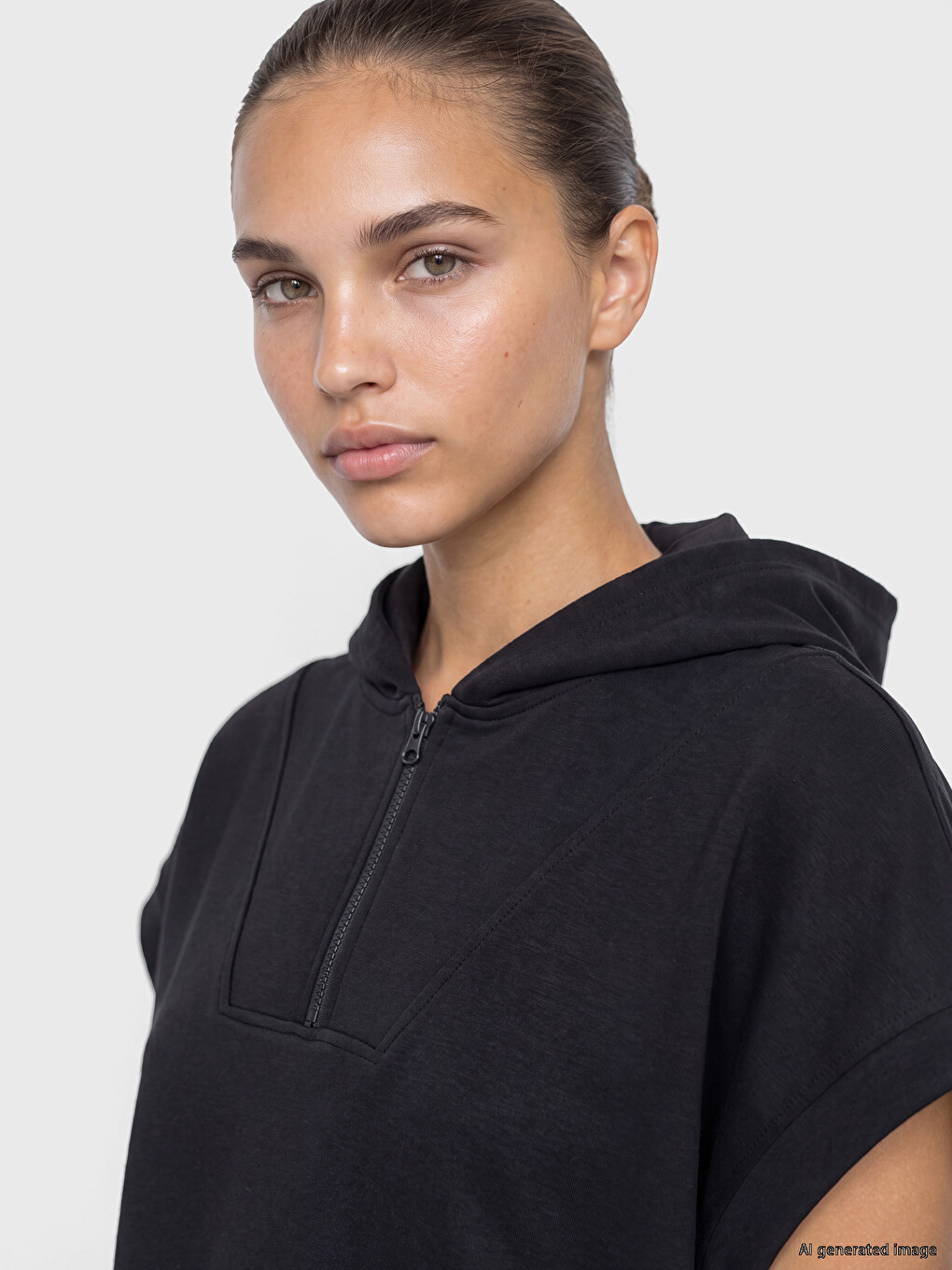Siyah Kapüşonlu Soft Touch Kadın Spor Sweatshirt-2