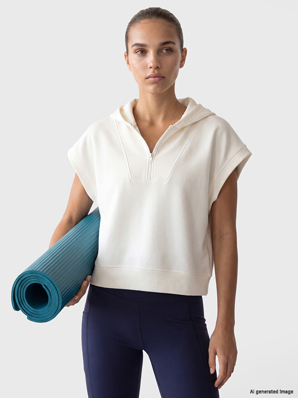 Beyaz Kapüşonlu Soft Touch Kadın Spor Sweatshirt