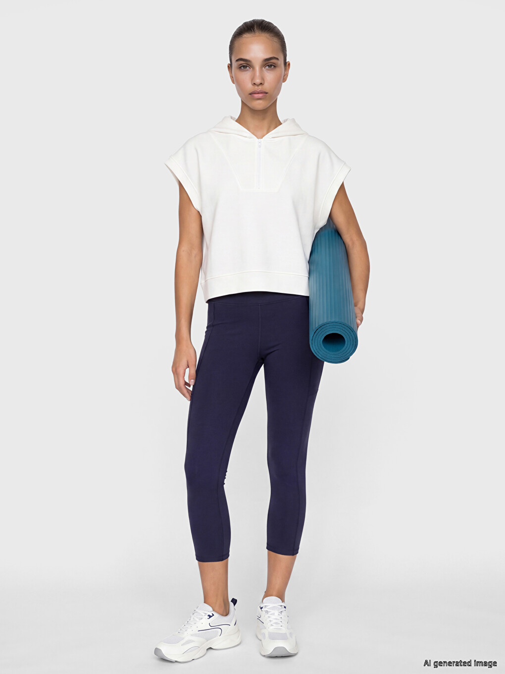 Beyaz Kapüşonlu Soft Touch Kadın Spor Sweatshirt-1