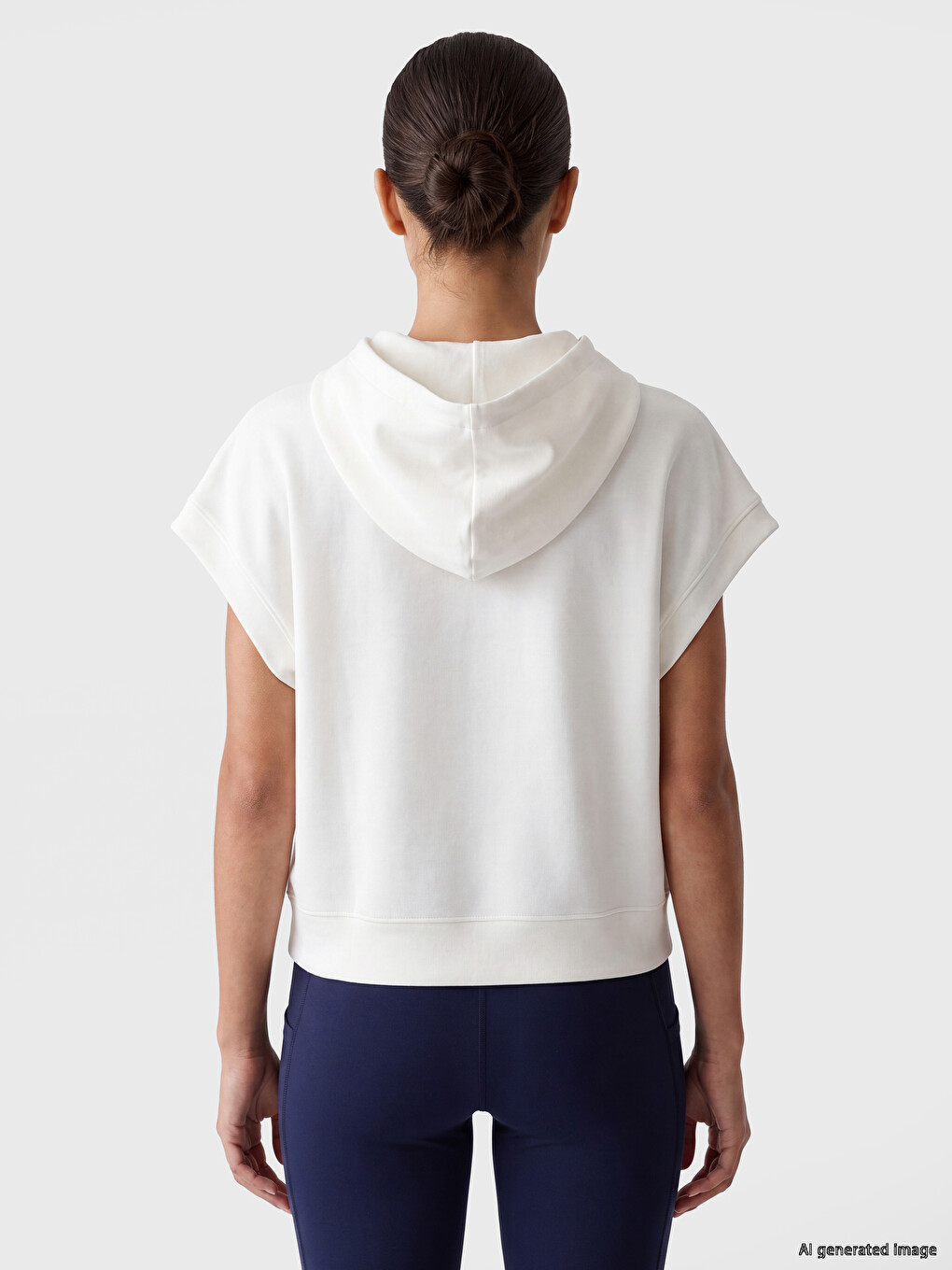 Beyaz Kapüşonlu Soft Touch Kadın Spor Sweatshirt-3