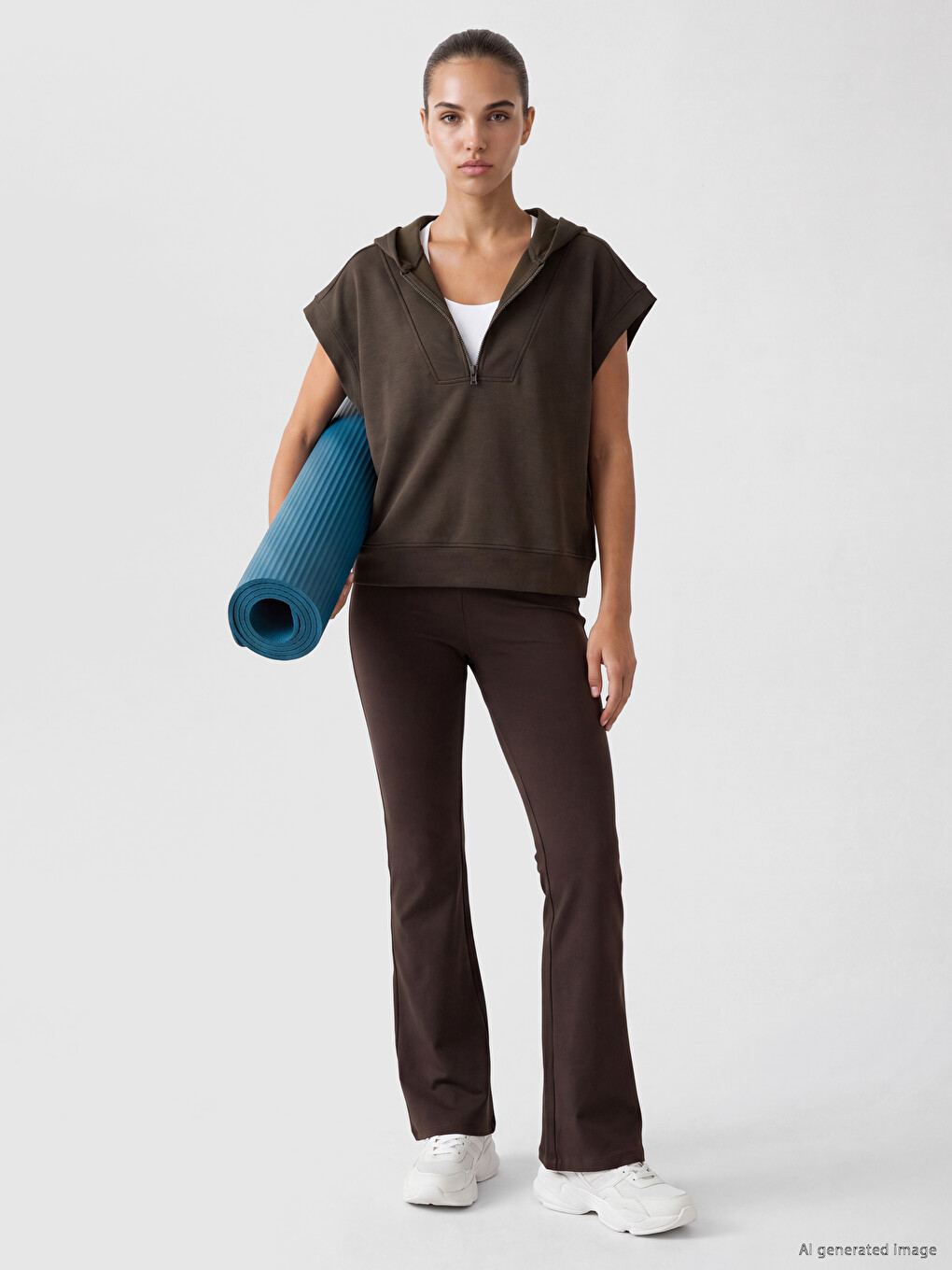 Haki Kapüşonlu Soft Touch Kadın Spor Sweatshirt-1