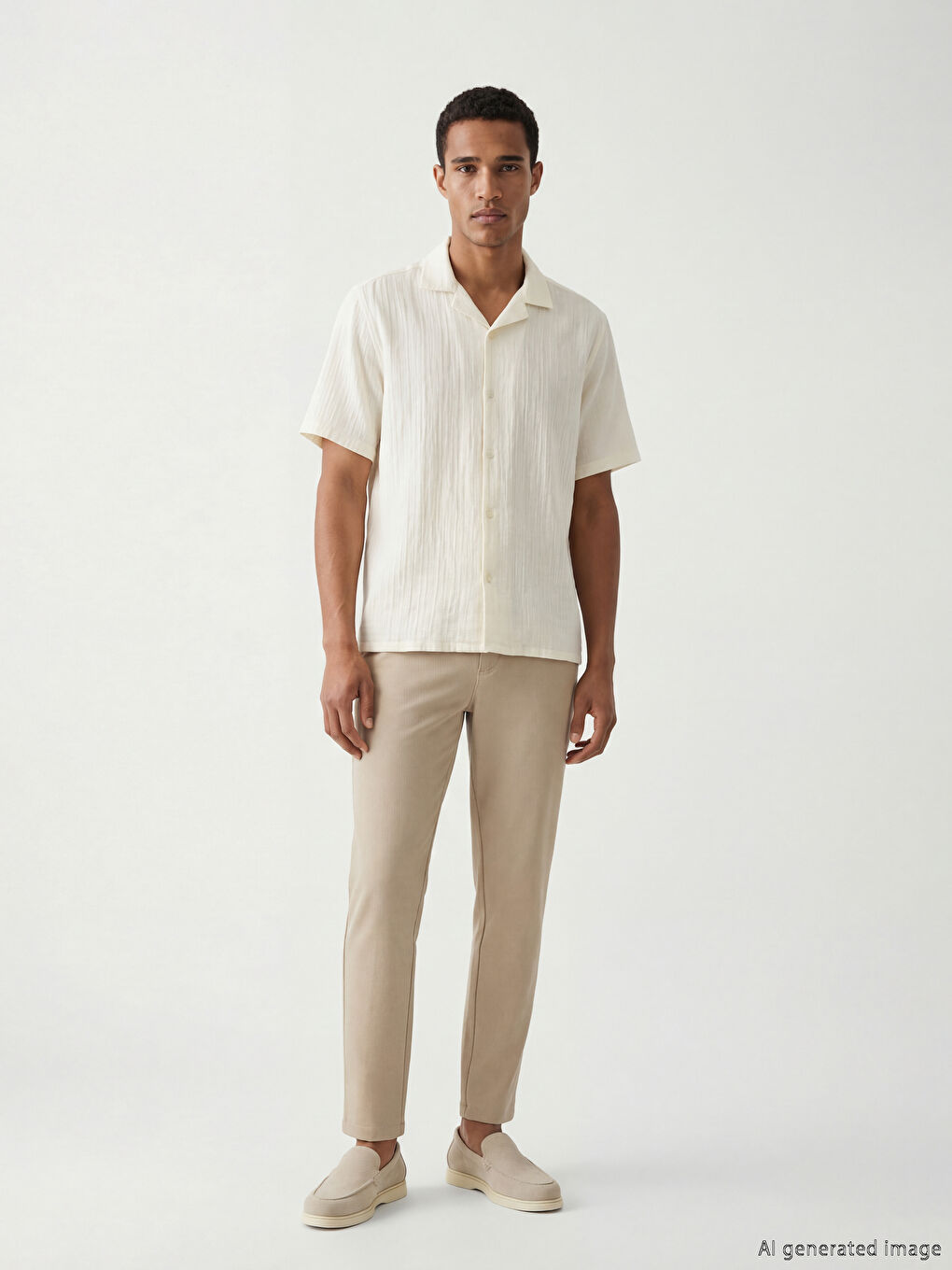 Ekru Regular Fit Kısa Kollu Müslin Erkek Gömlek	-1