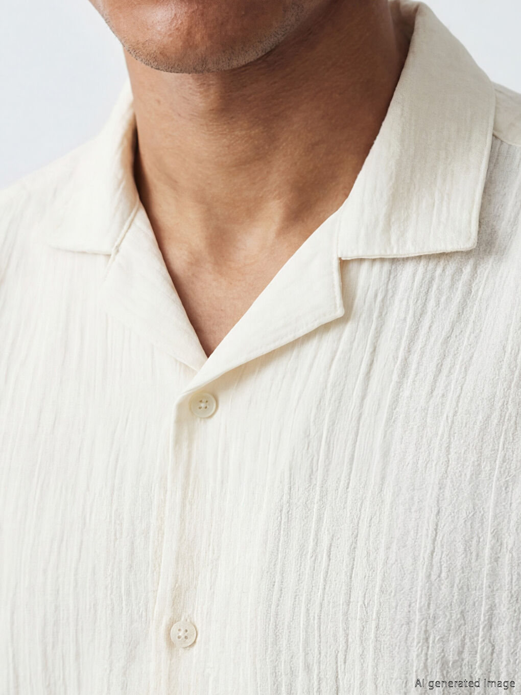 Ekru Regular Fit Kısa Kollu Müslin Erkek Gömlek	-2
