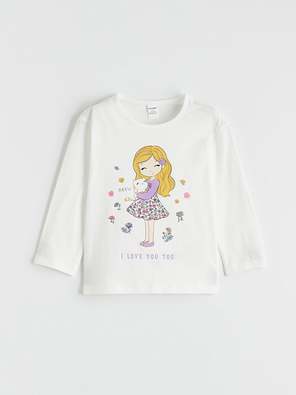 Футболка с круглым вырезом и длинным рукавом с принтом для девочек