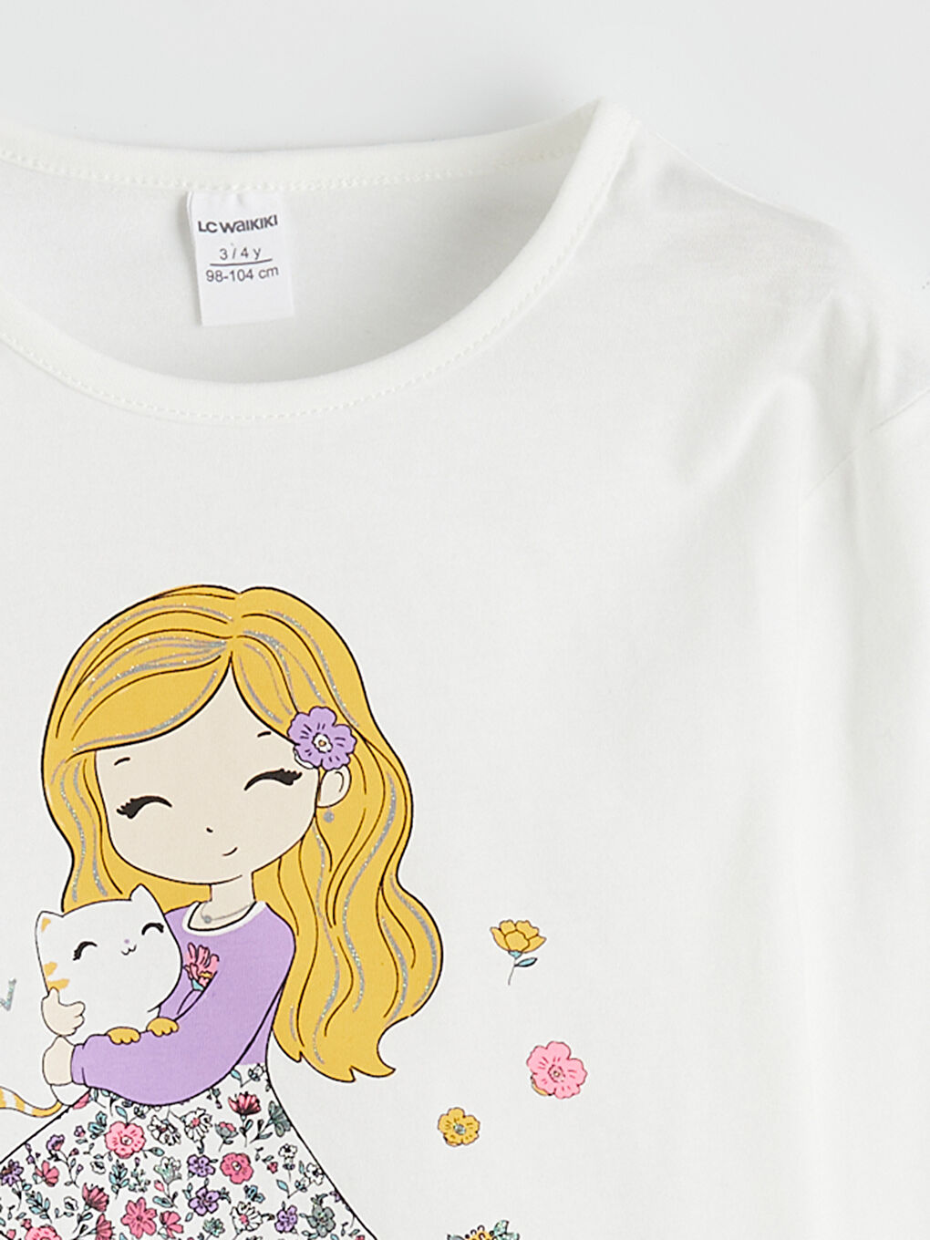 Футболка с круглым вырезом и длинным рукавом с принтом для девочек-1