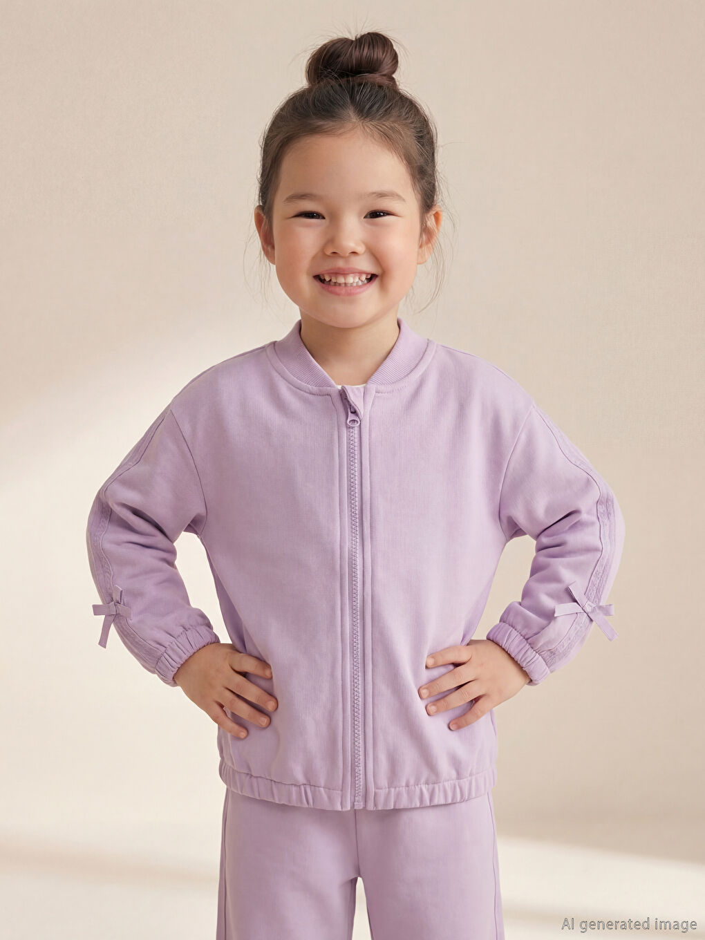 Girls' Zip-Up Sweatshirt with Bow Detail