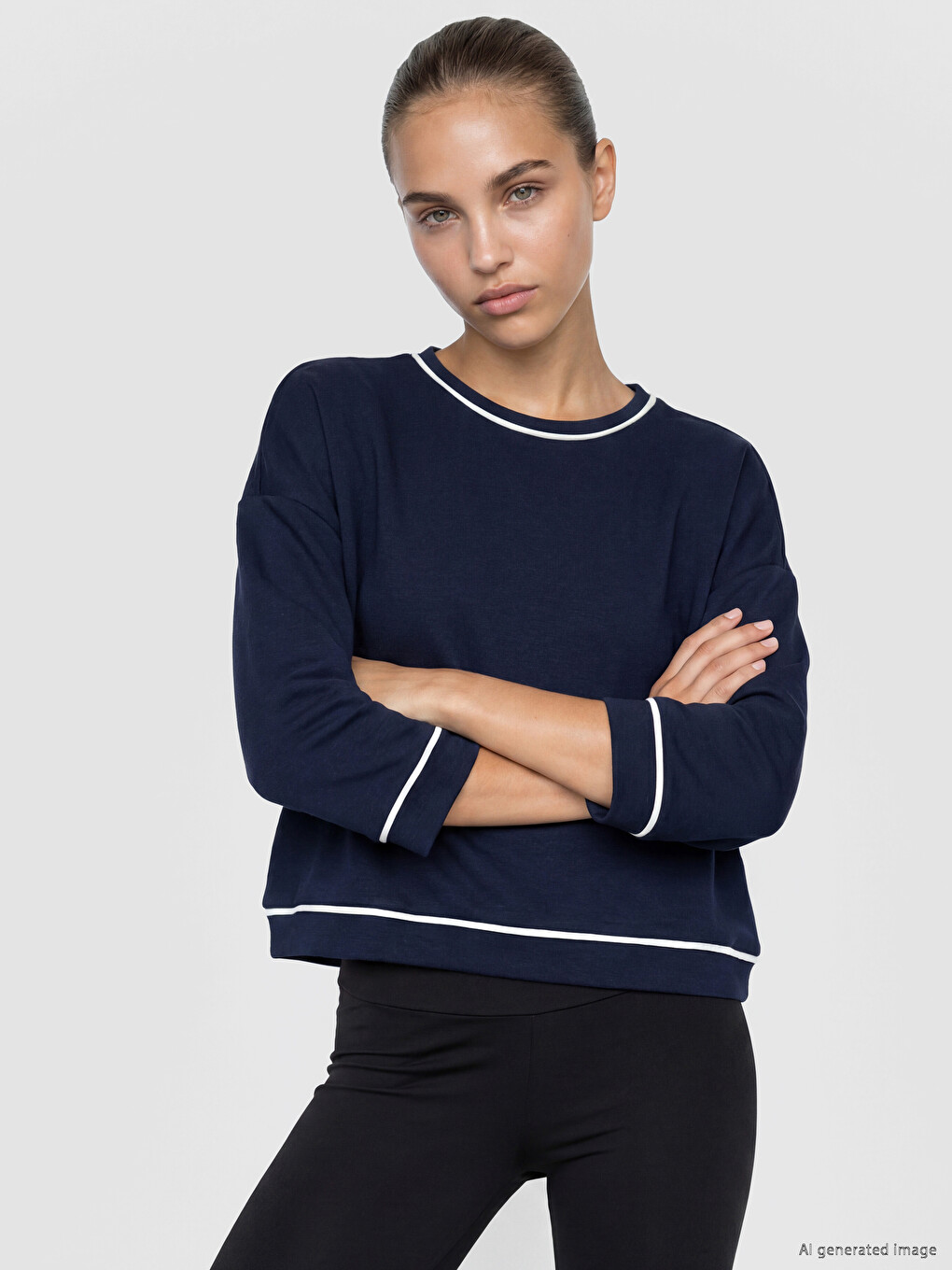 Lacivert Soft Touch Kadın Spor Sweatshirt-1