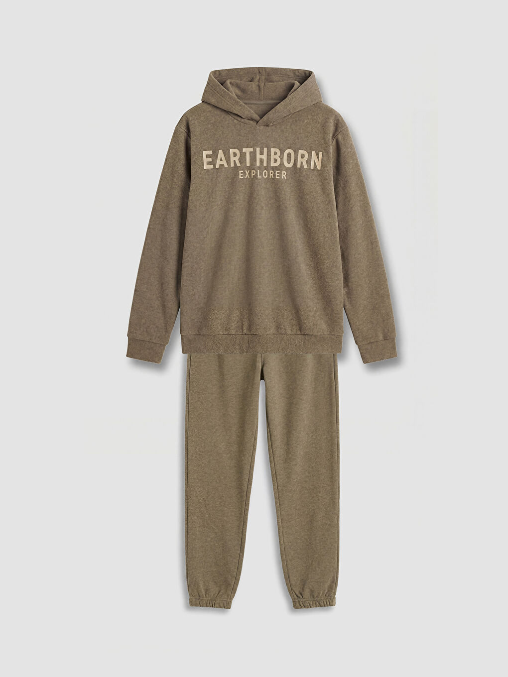 Bej Kapüşonlu Baskılı Erkek Çocuk Eşofman Takımı