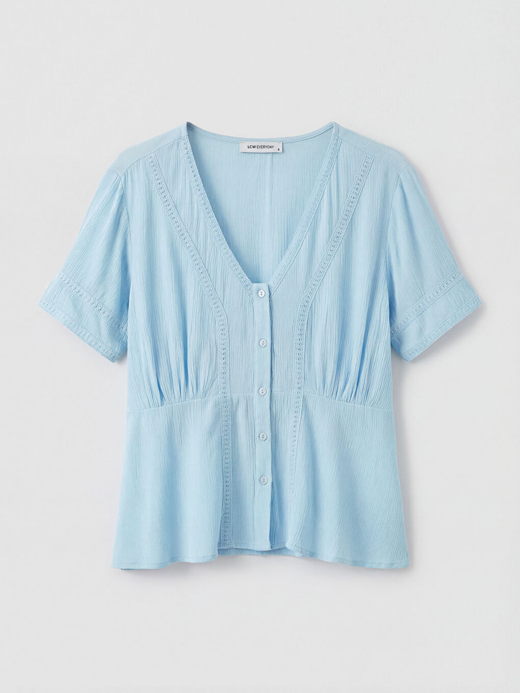 V Yaka Nakışlı Büzgülü Bluz-4