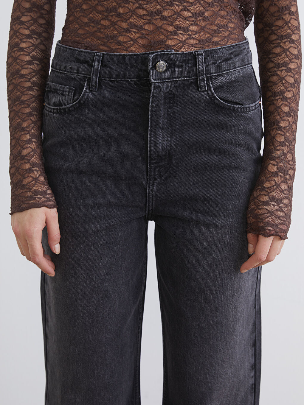 Siyah Straight Fit Kadın Jean Pantolon-2