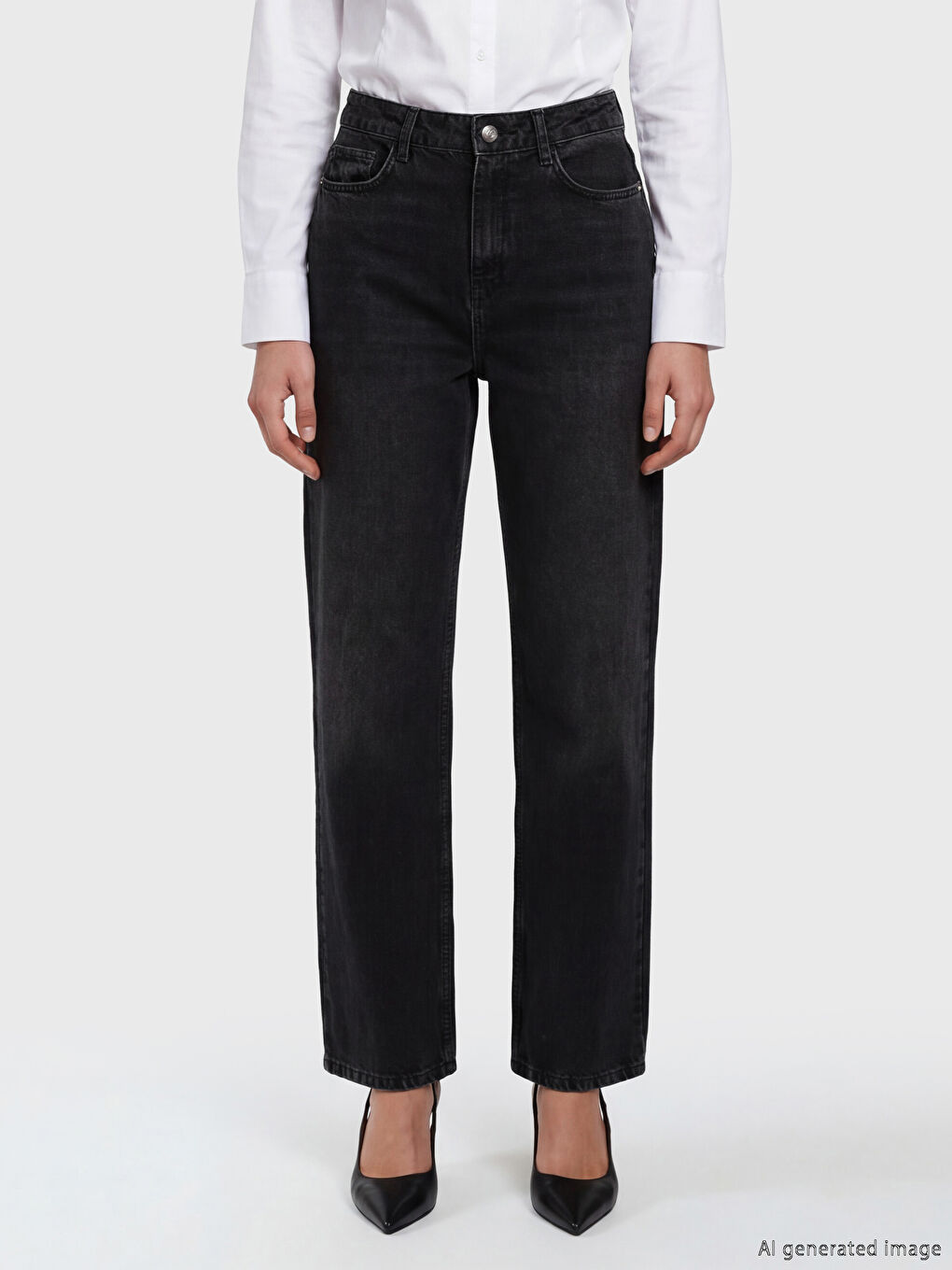 Siyah Straight Fit Kadın Jean Pantolon-2