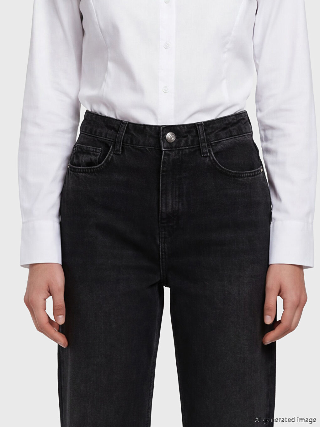 Siyah Straight Fit Kadın Jean Pantolon-4