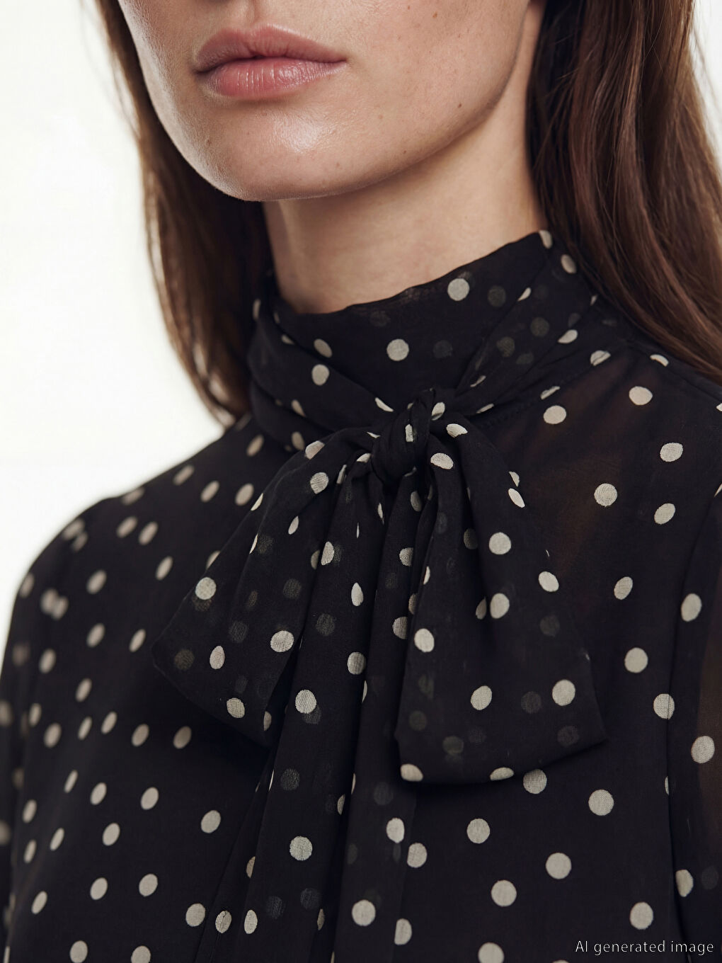 Siyah Dik Yaka Puantiyeli Kuşaklı A Kesim Elbise-2