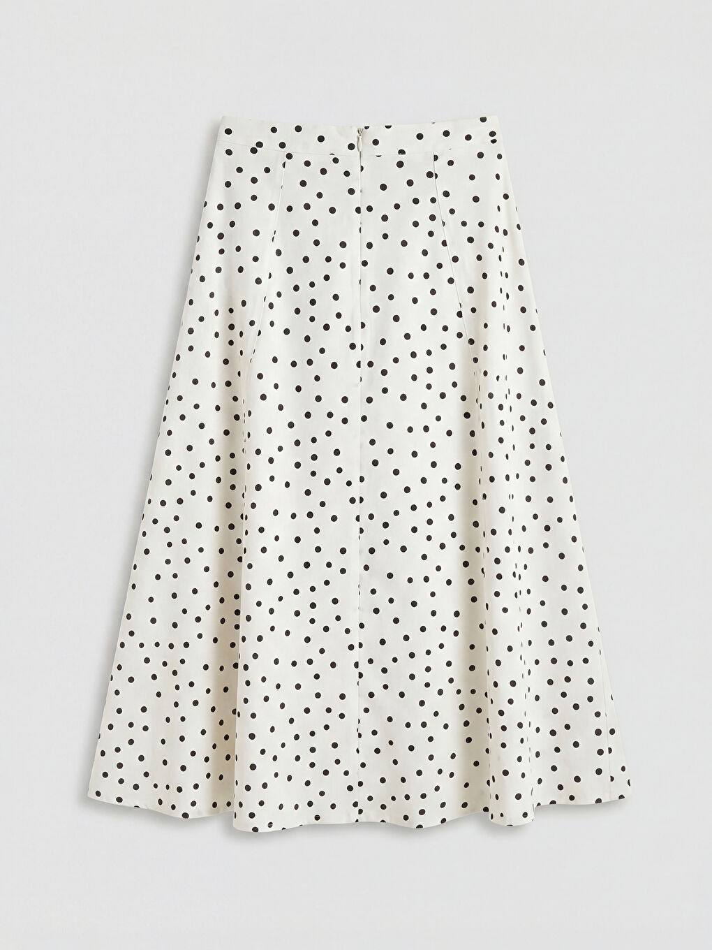 Ekru Beli Fermuarlı Puantiyeli Kloş Etek	-1