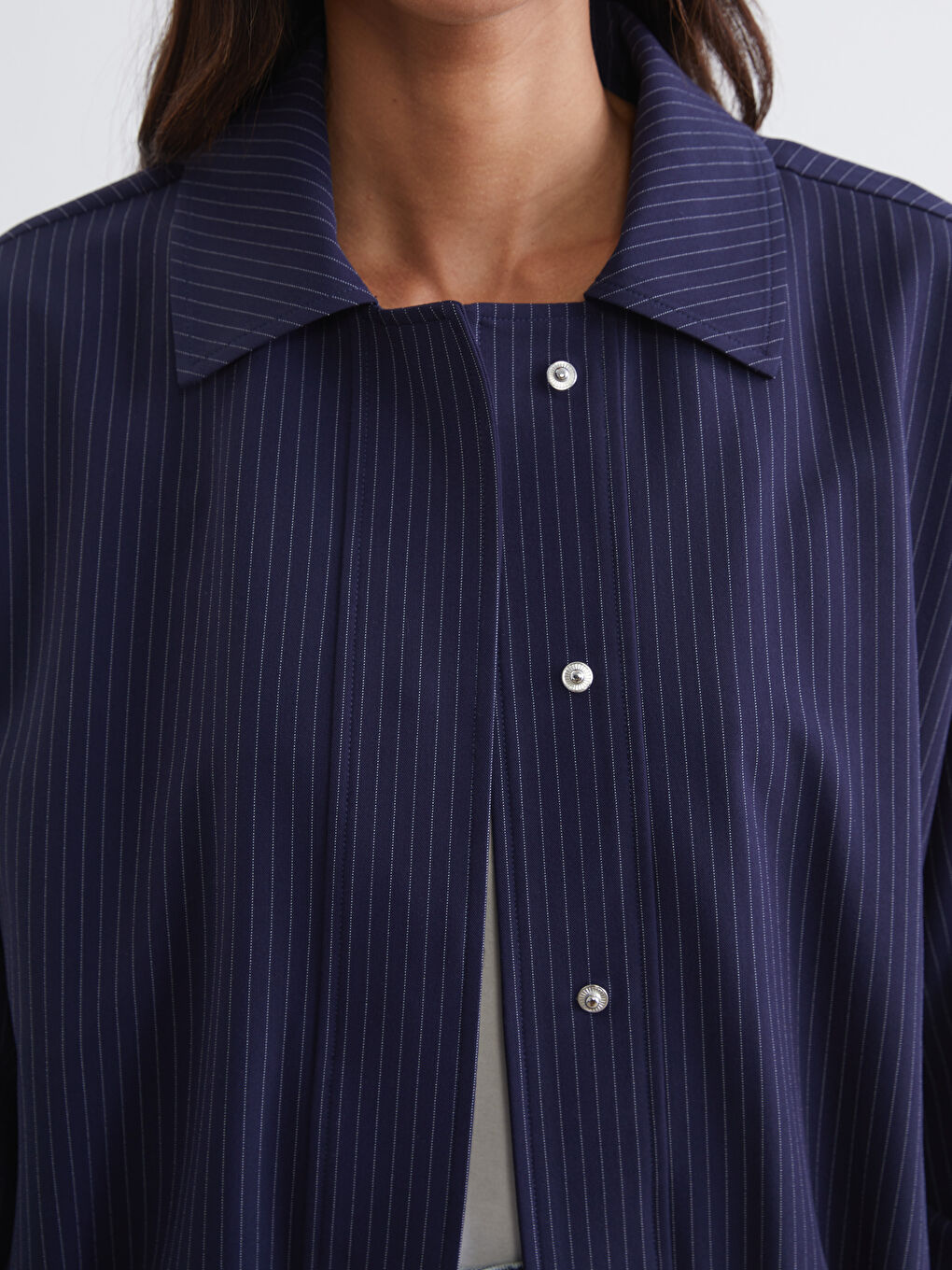 Shirt Collar Striped Oversize Women's Jacket-2