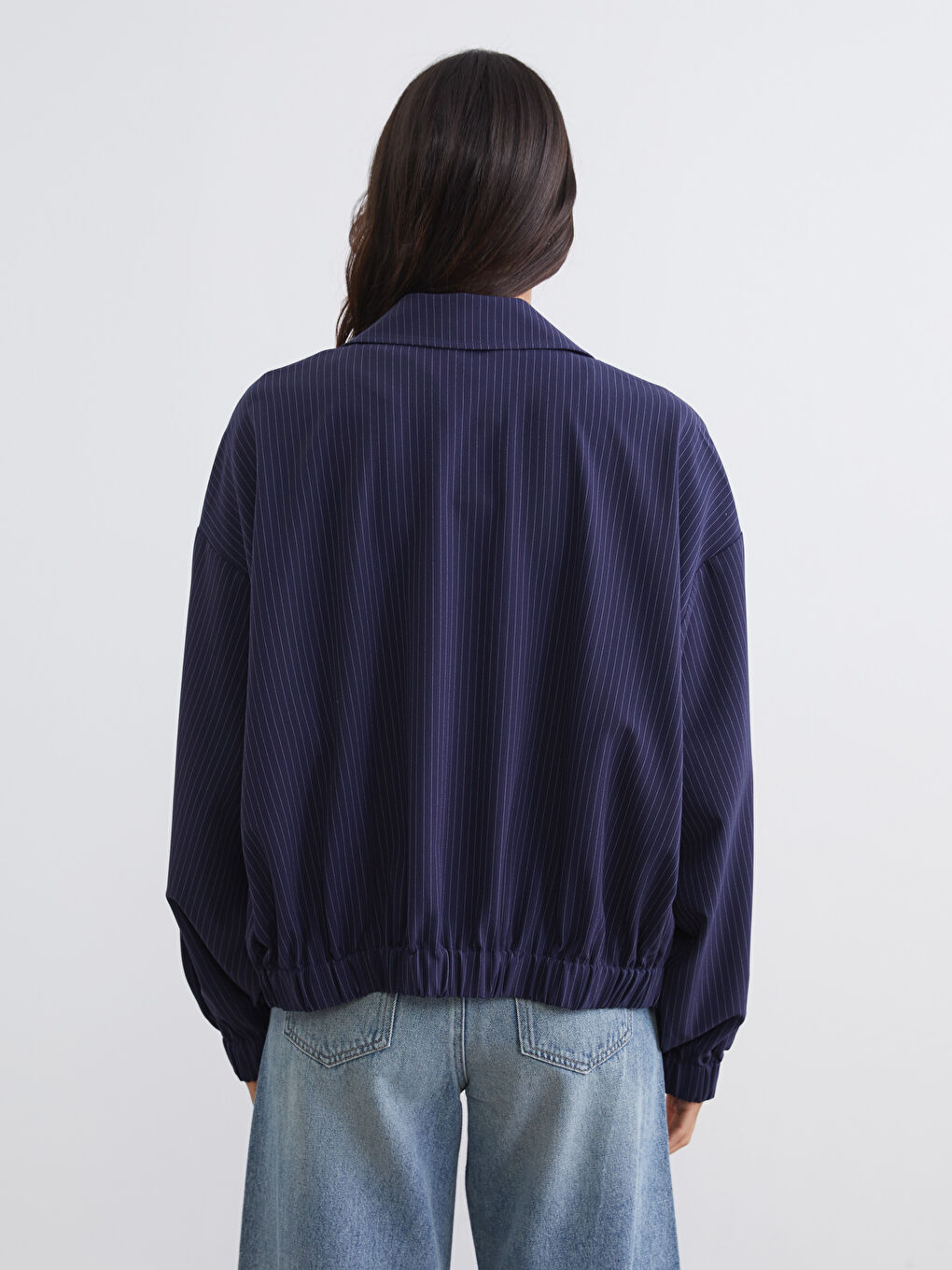 Shirt Collar Striped Oversize Women's Jacket-4