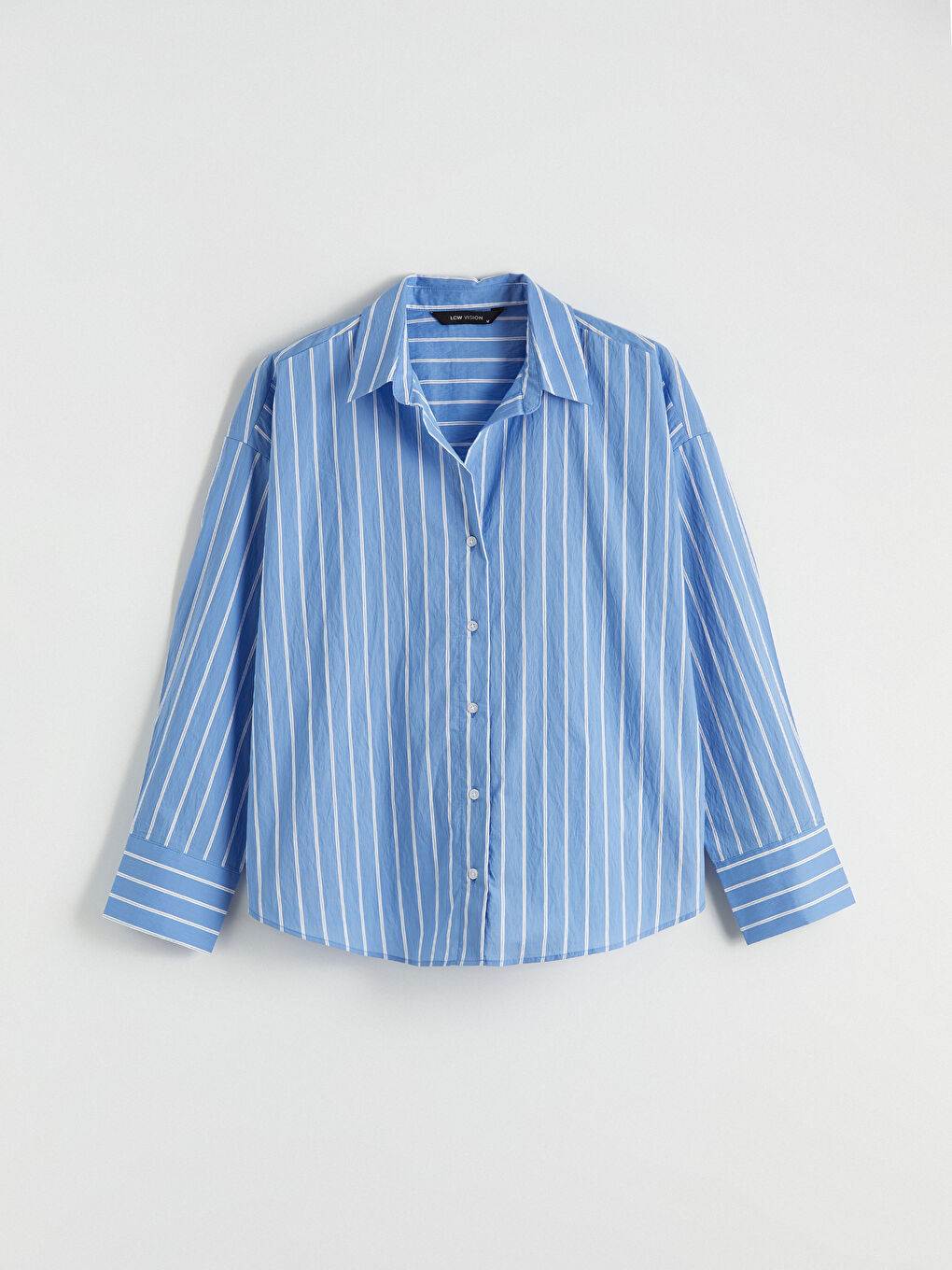 Mavi Çizgili Oversize Kadın Gömlek-4