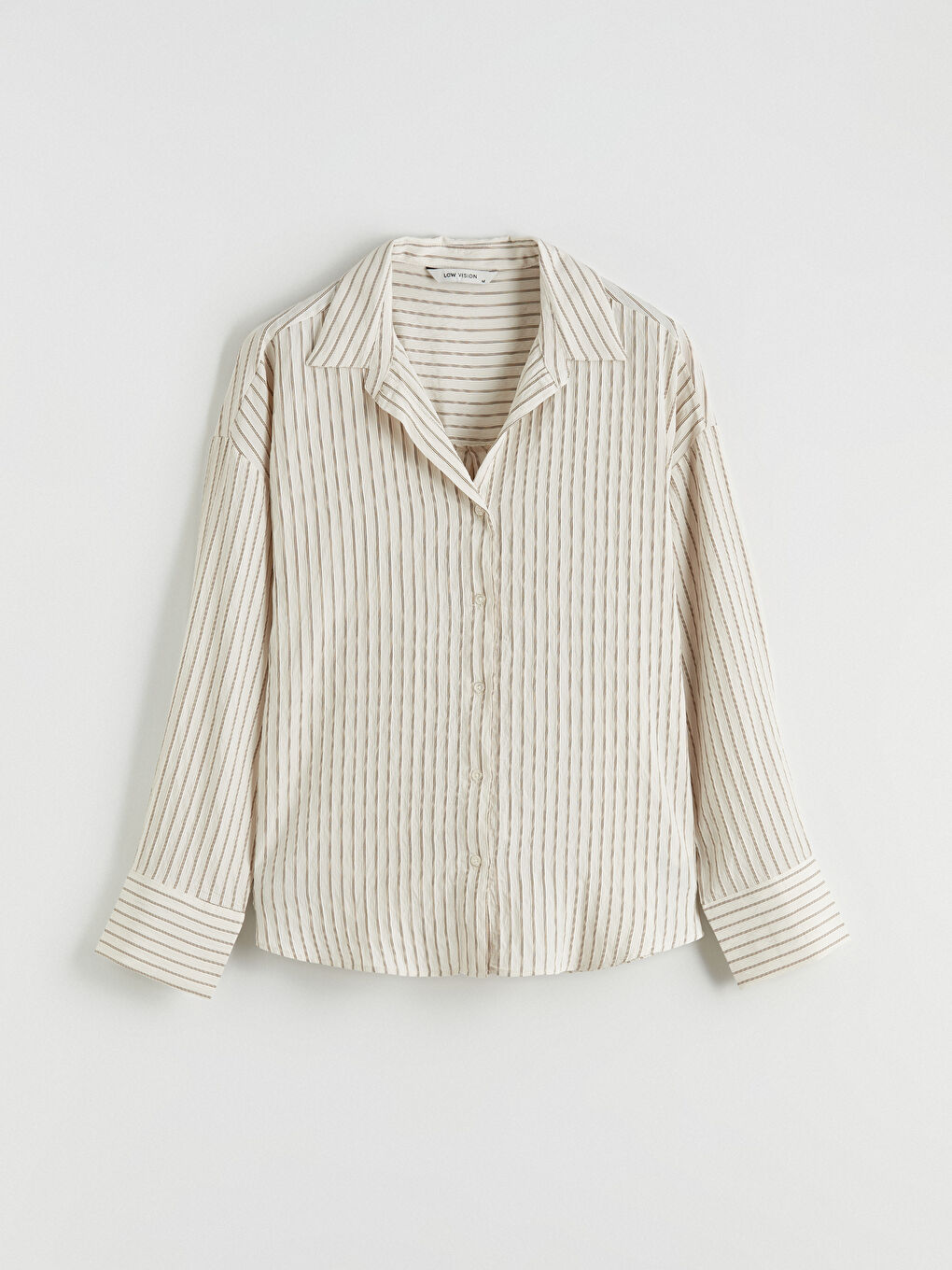 Ekru Çizgili Oversize Kadın Gömlek-4