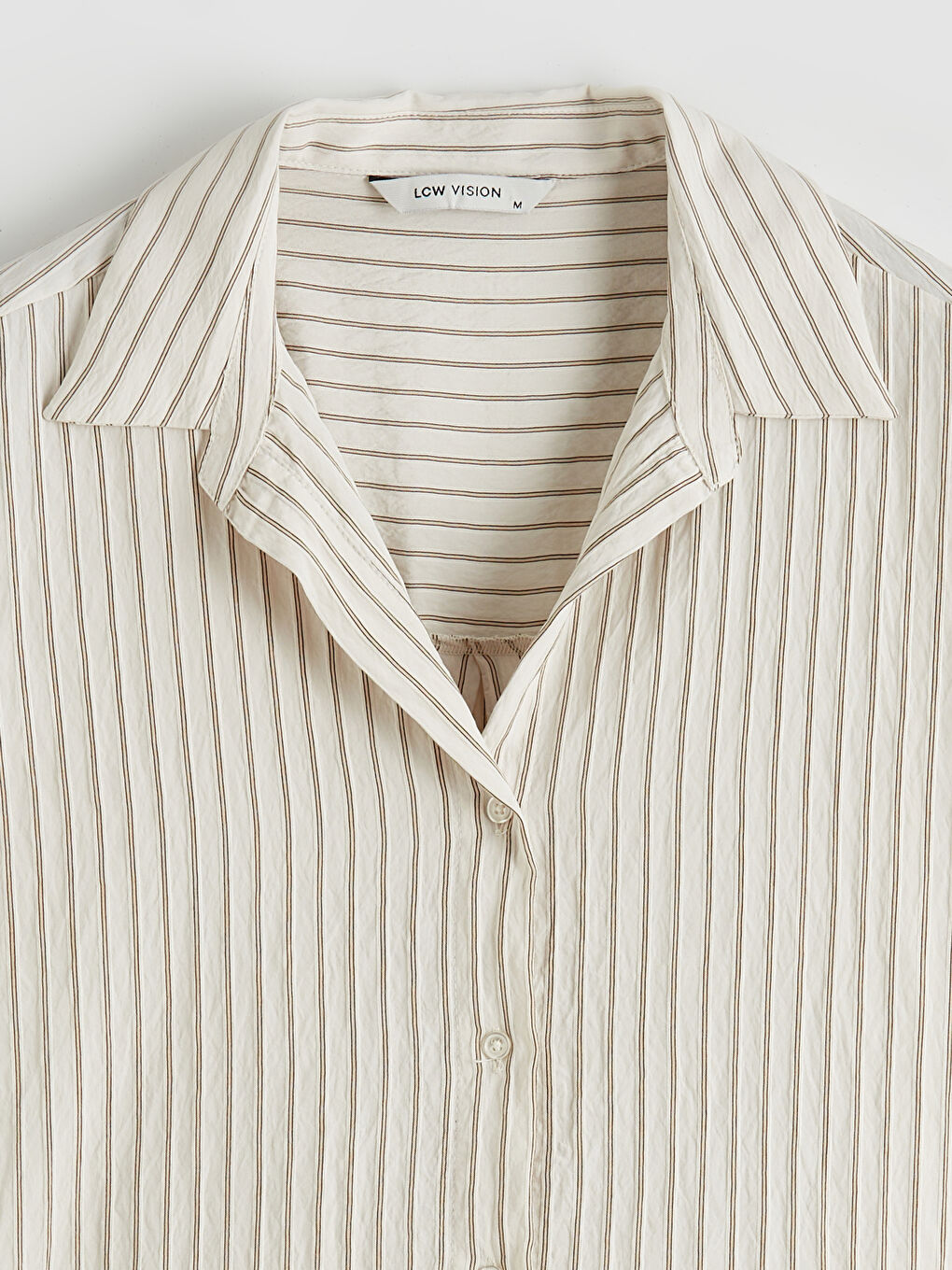 Ekru Çizgili Oversize Kadın Gömlek-5