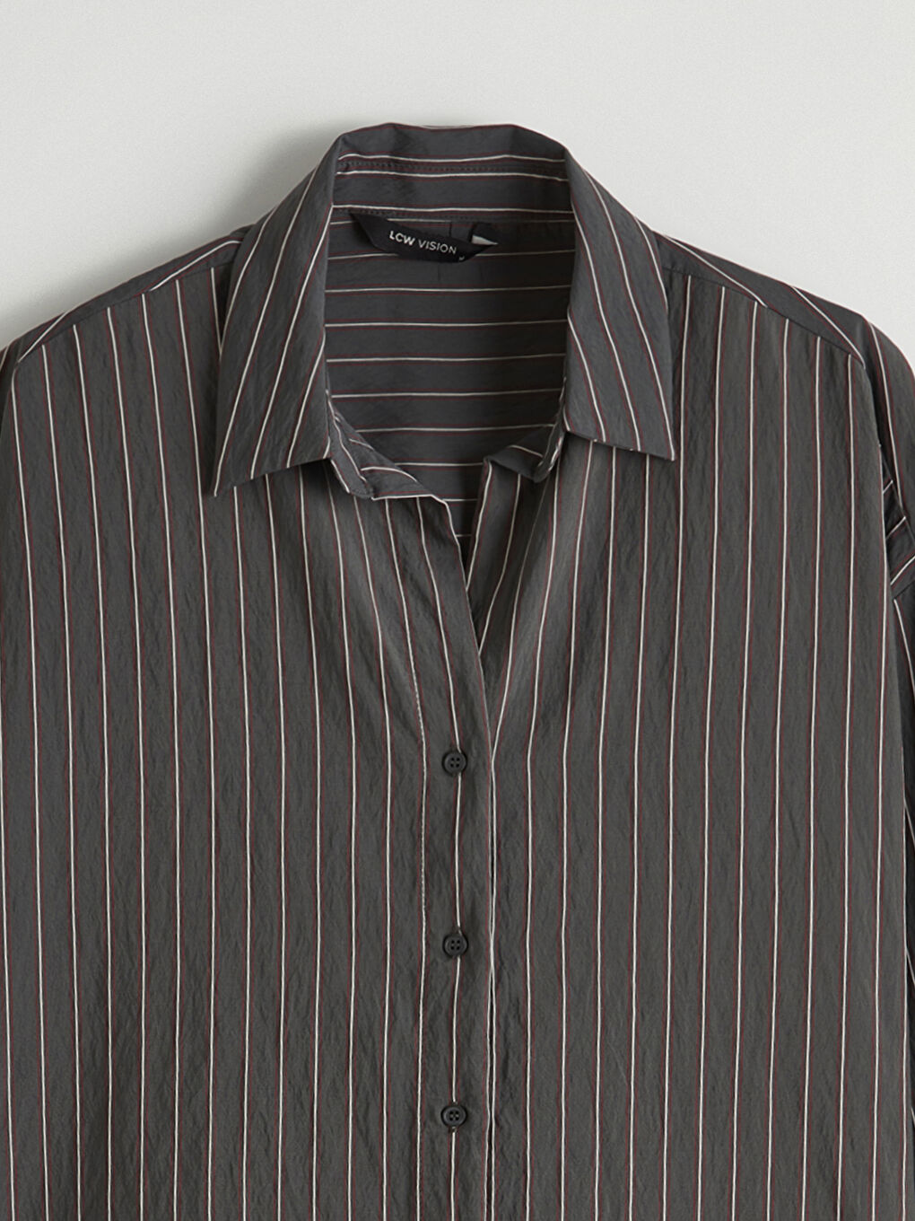 Gri Çizgili Oversize Kadın Gömlek-1