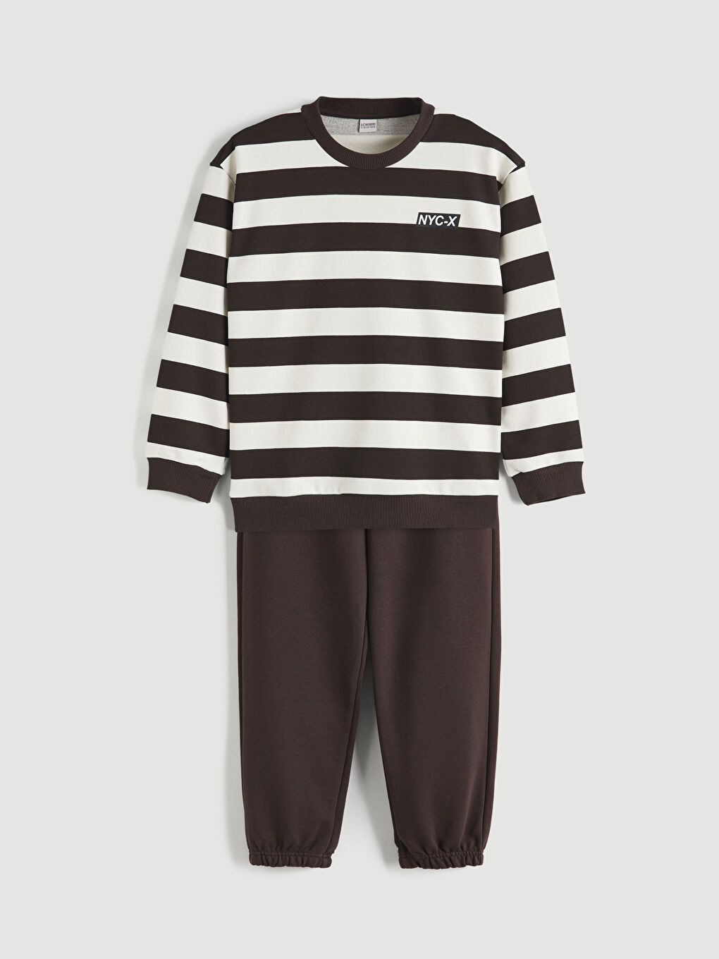 Kahverengi Bisiklet Yaka NYC Baskılı Erkek Çocuk Sweatshirt ve Eşofman Altı