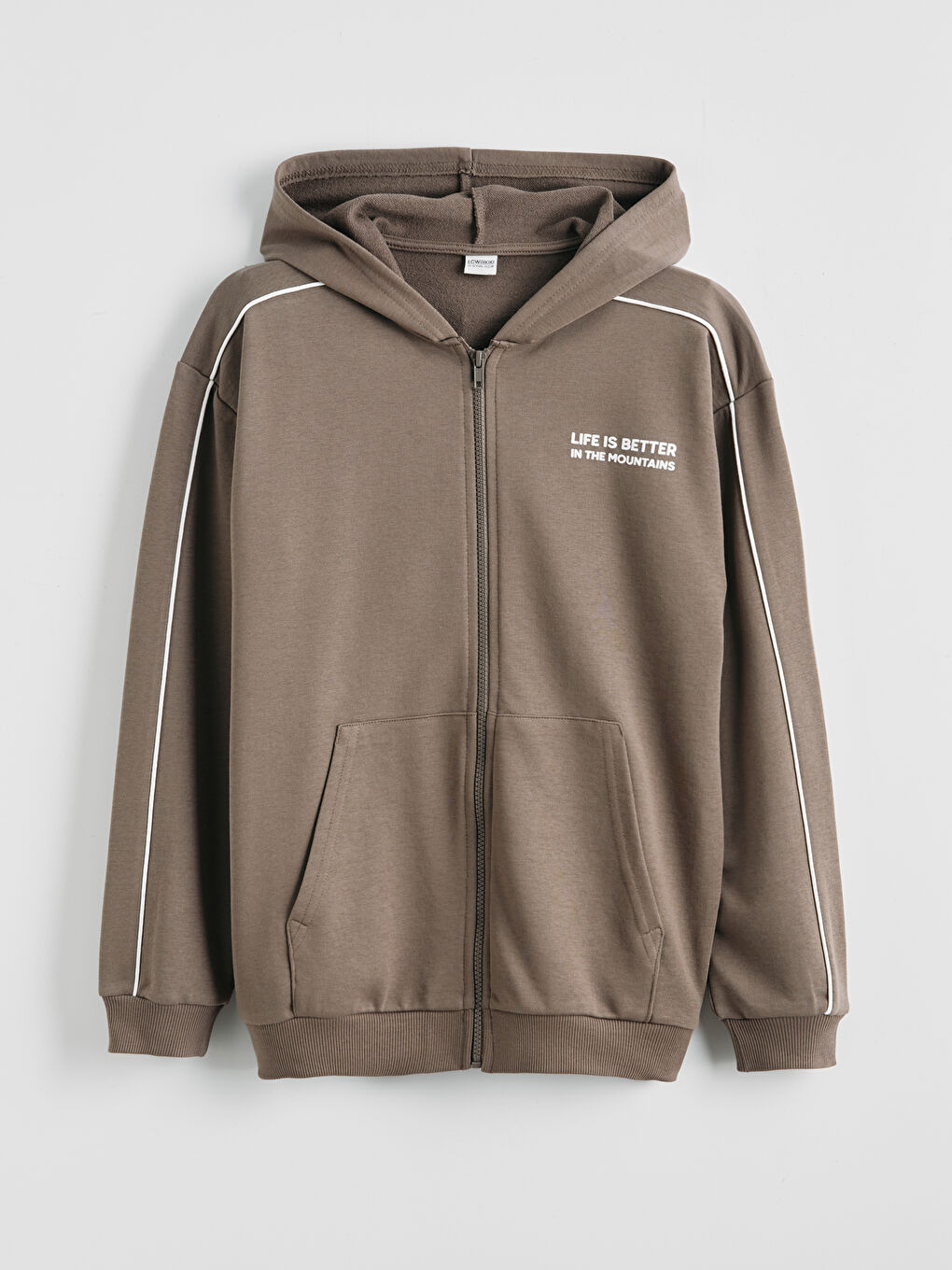 Kahverengi Kapüşonlu Erkek Çocuk Fermuarlı Sweatshirt