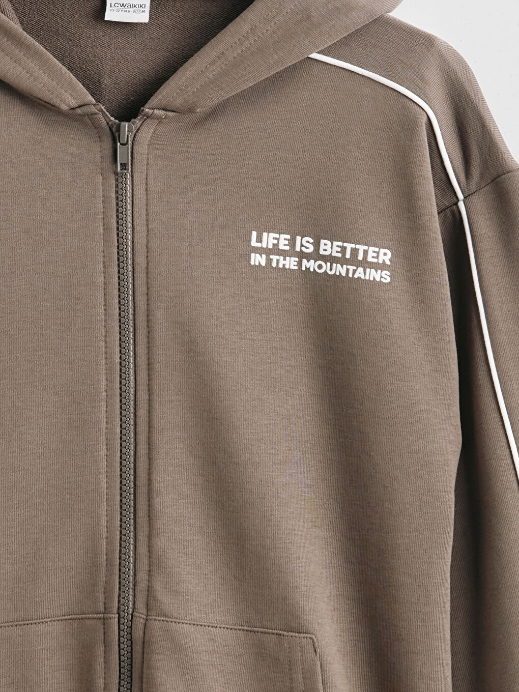 Kahverengi Kapüşonlu Erkek Çocuk Fermuarlı Sweatshirt-2