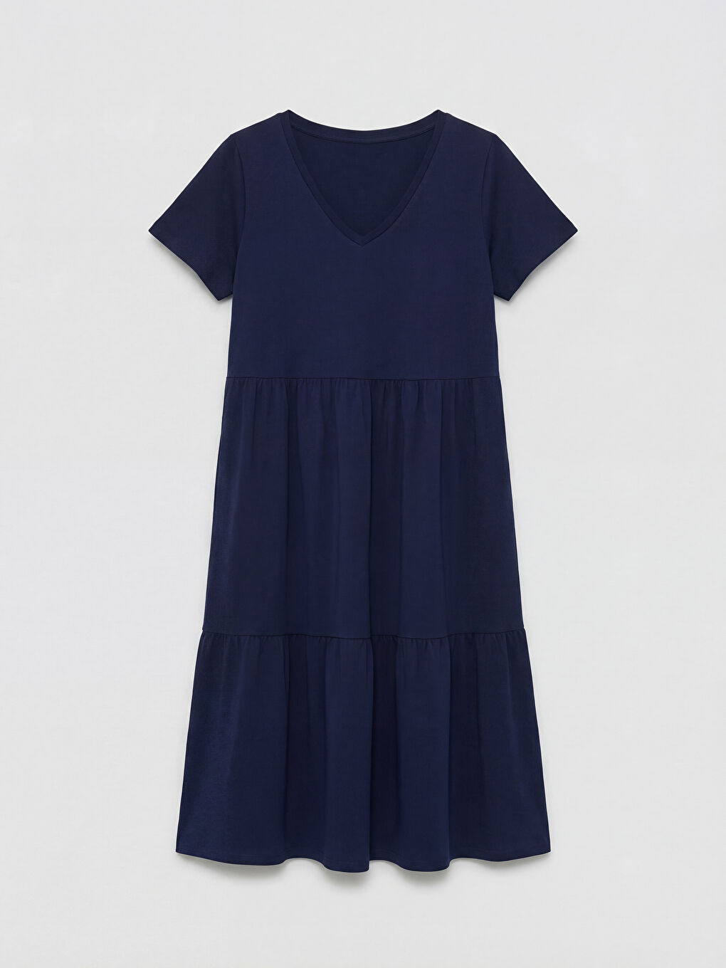 Lacivert V Yaka Katkat Elbise-4