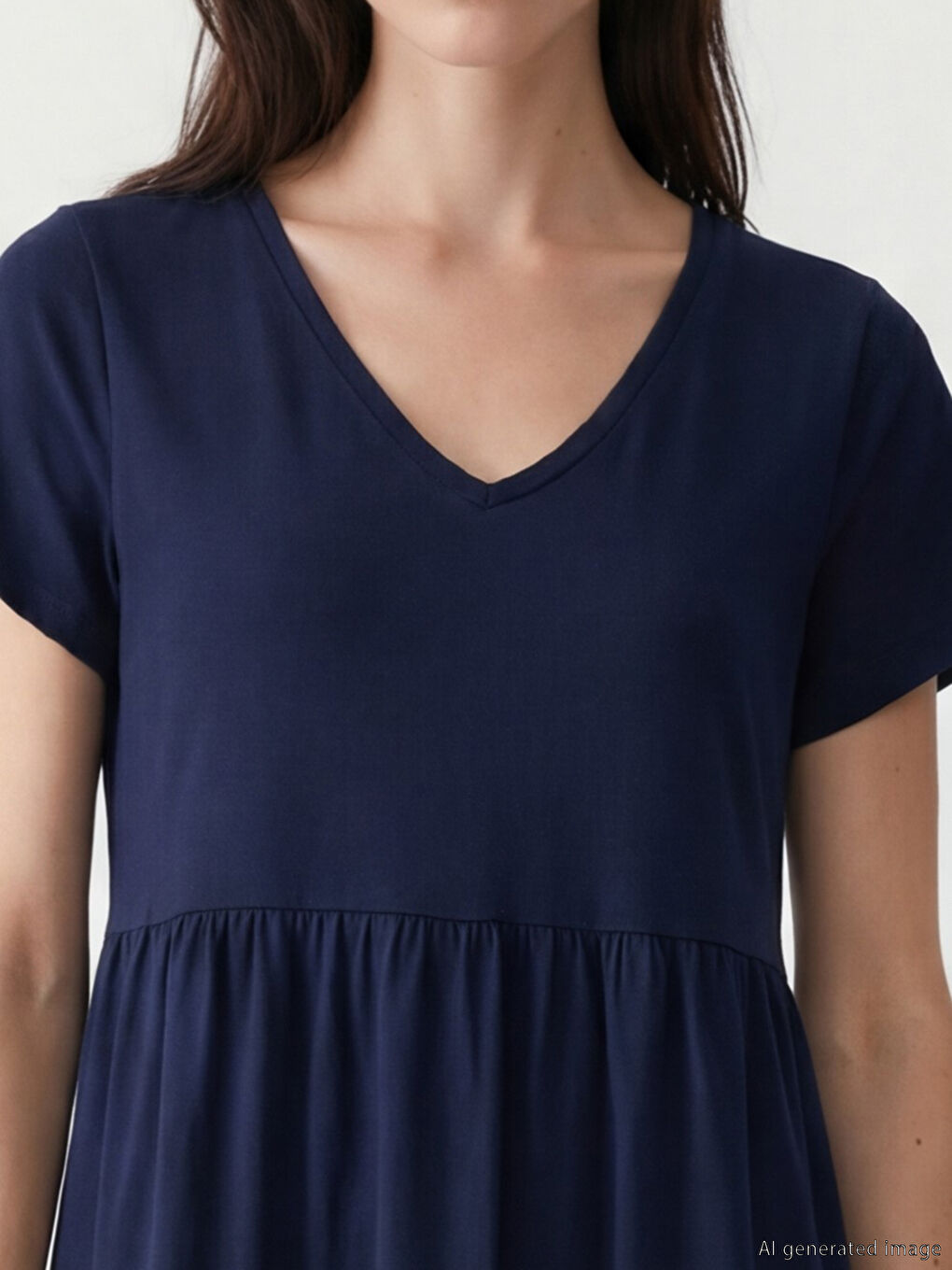 Lacivert V Yaka Katkat Elbise-2