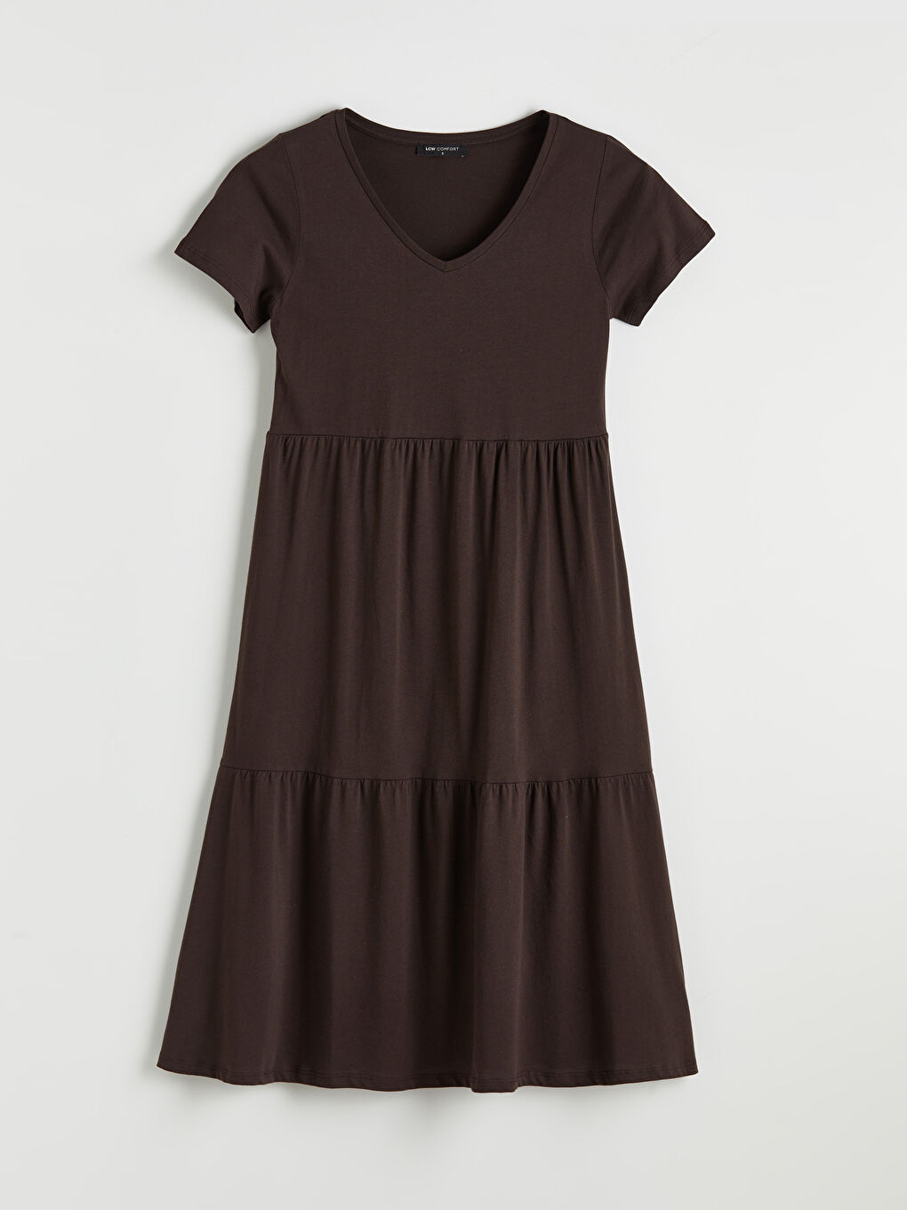 Kahverengi V Yaka Katkat Elbise-0