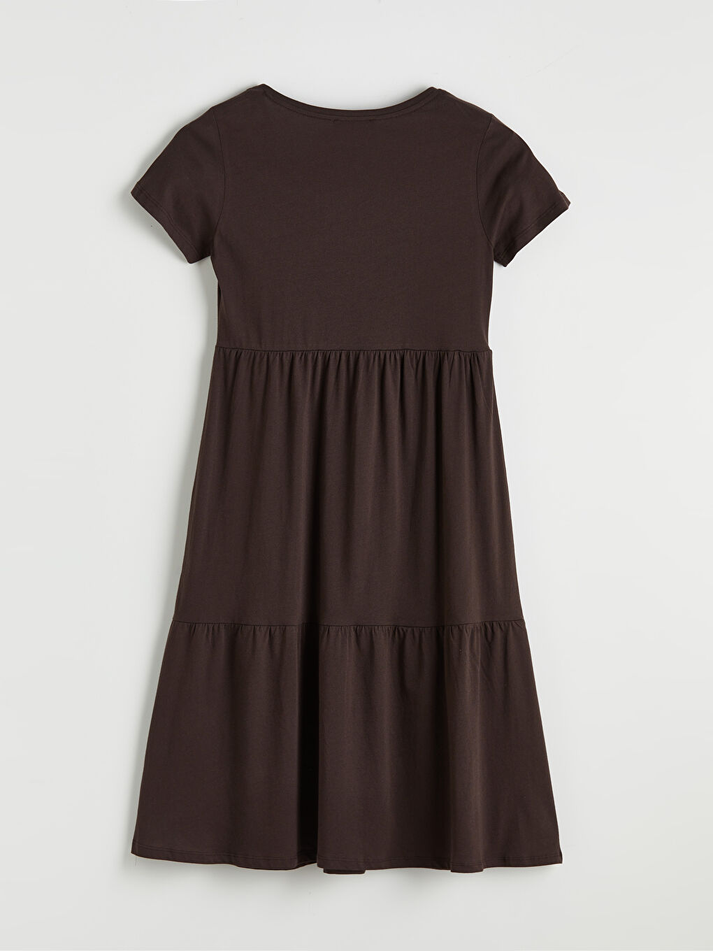 Kahverengi V Yaka Katkat Elbise-1