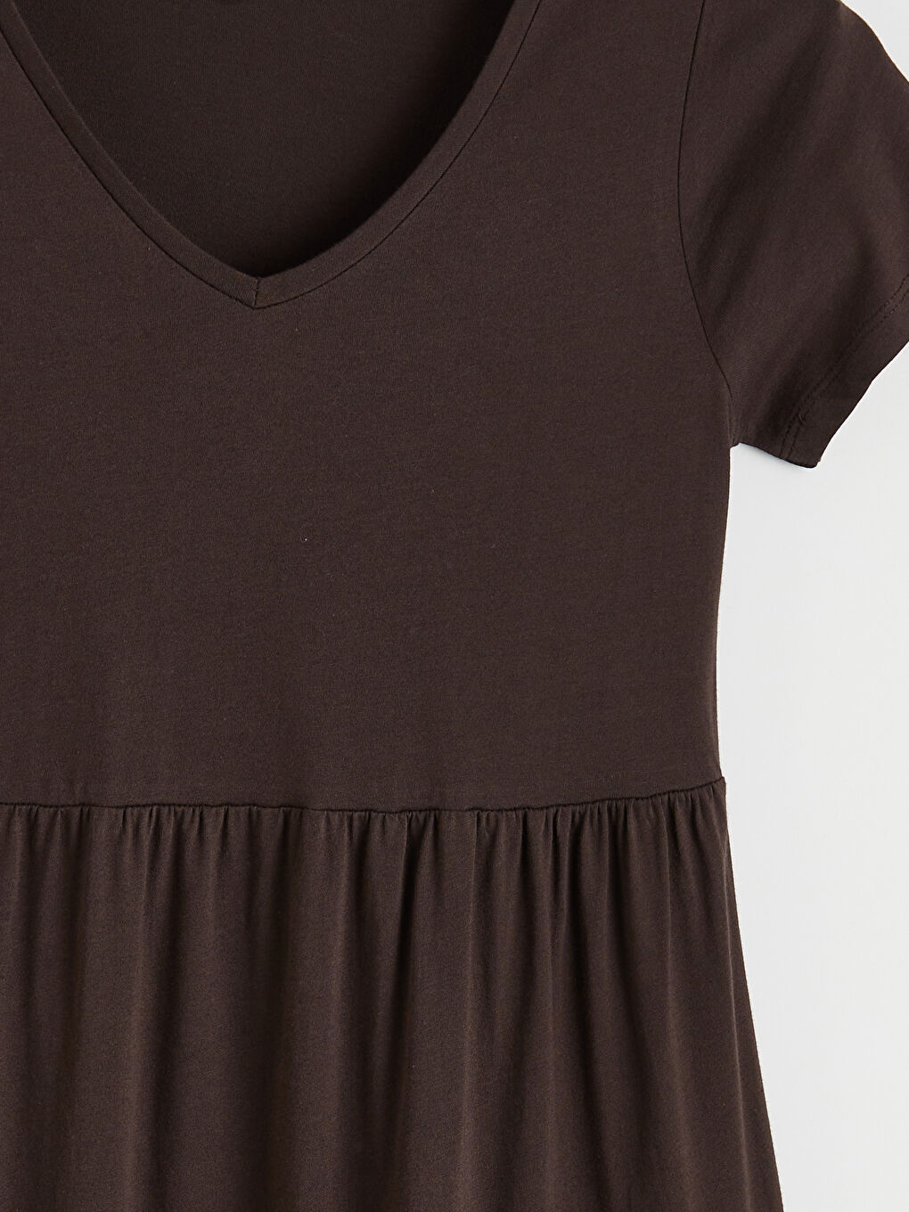 Kahverengi V Yaka Katkat Elbise-2