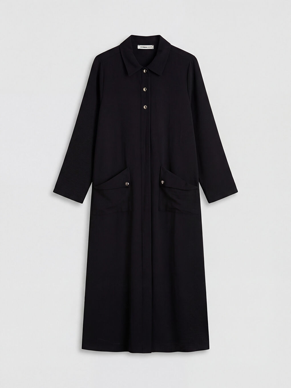 Siyah Büyük Beden Gömlek Yaka Kadın Ferace