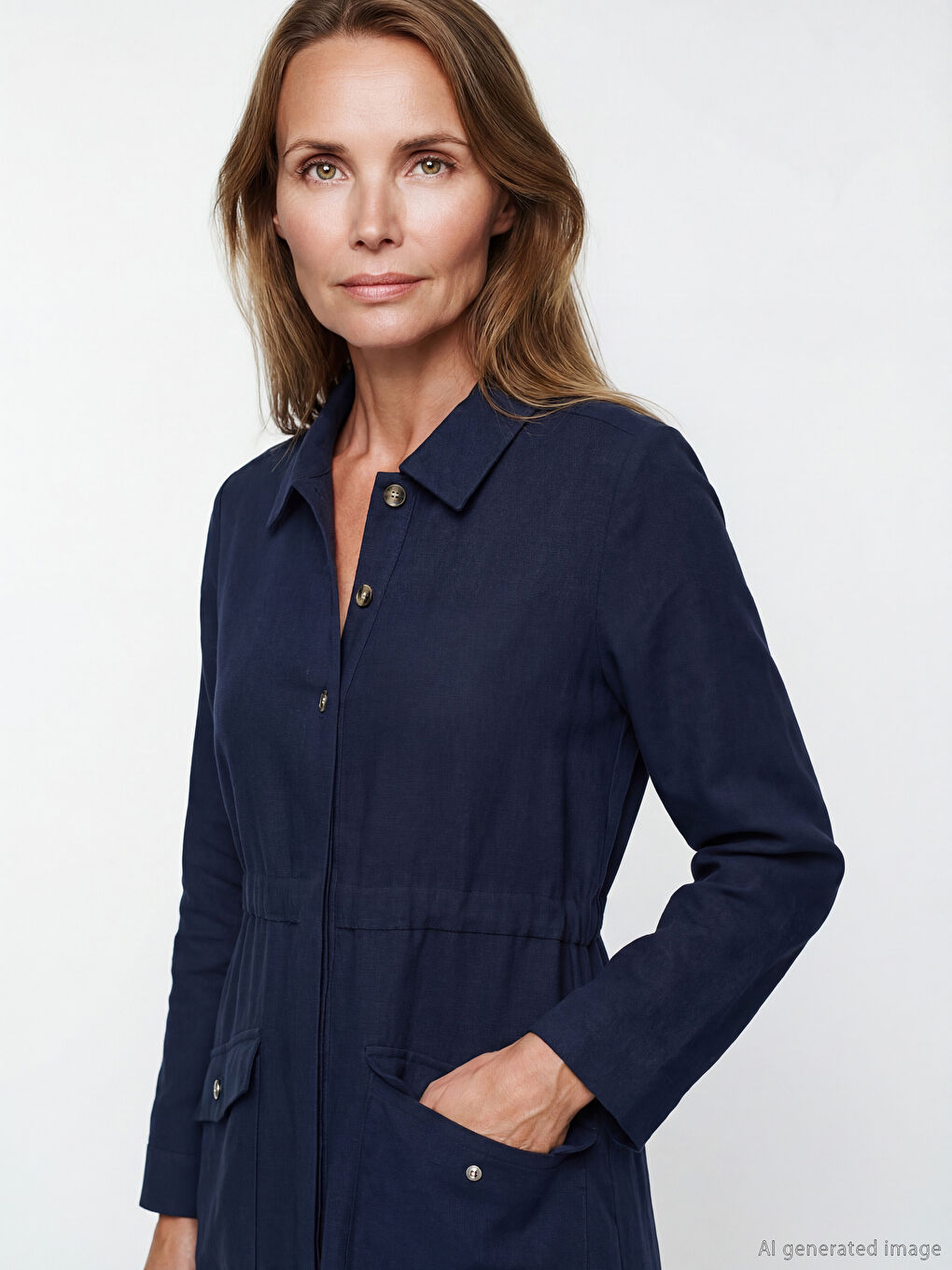 Lacivert Büyük Beden Gömlek Yaka Kadın Ferace