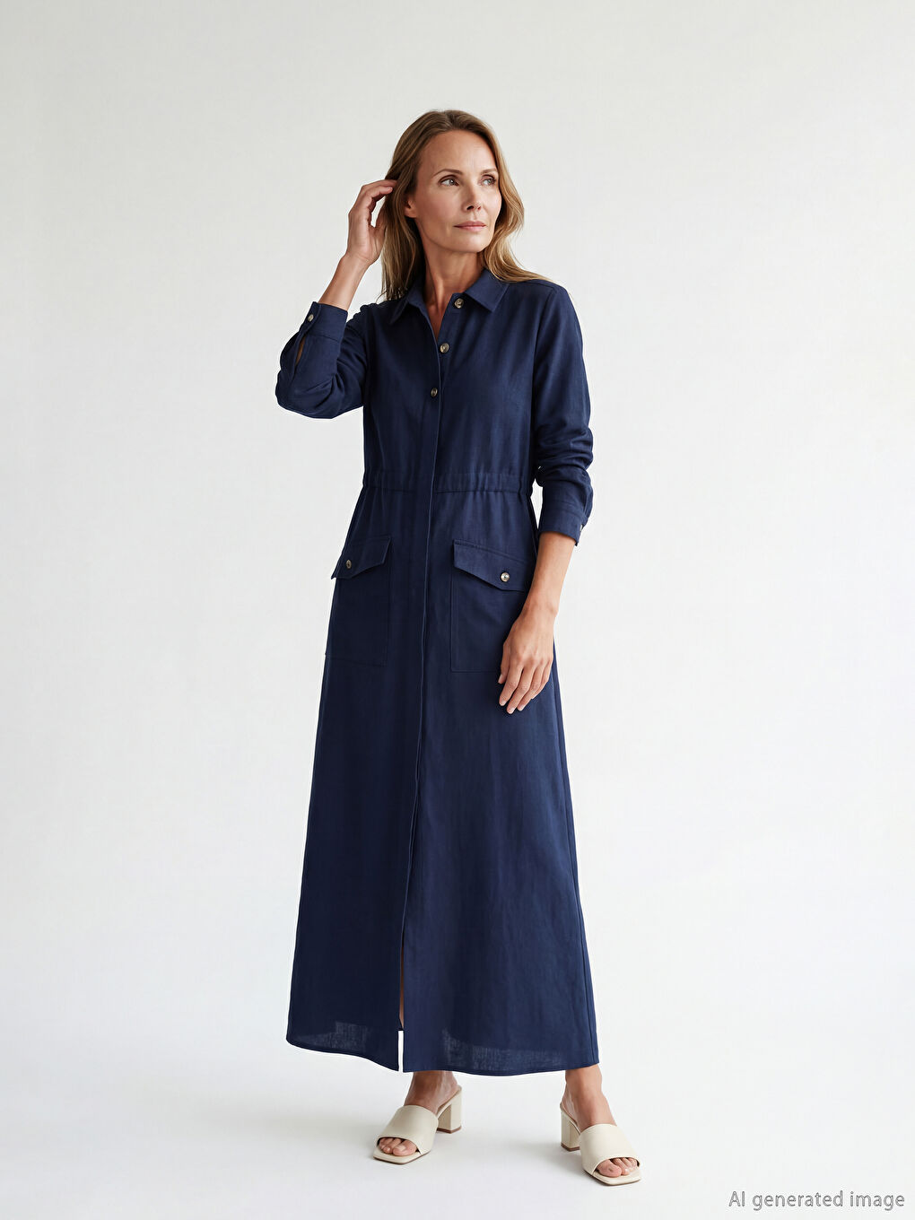 Lacivert Büyük Beden Gömlek Yaka Kadın Ferace-1