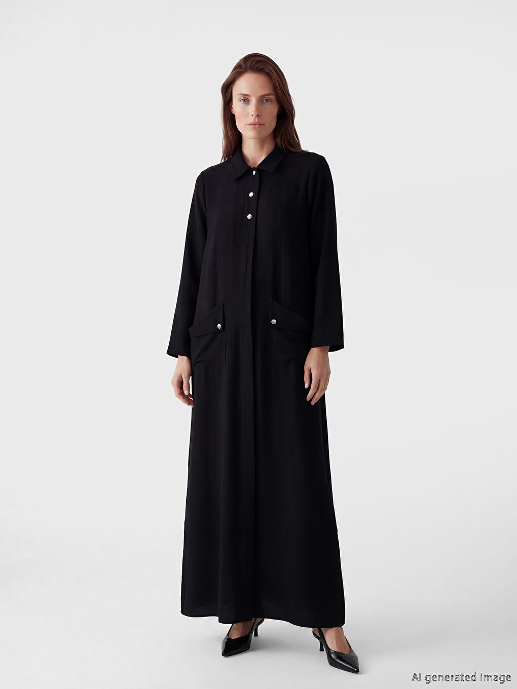 عباية نسائية بمقاس كبير بياقة قميص