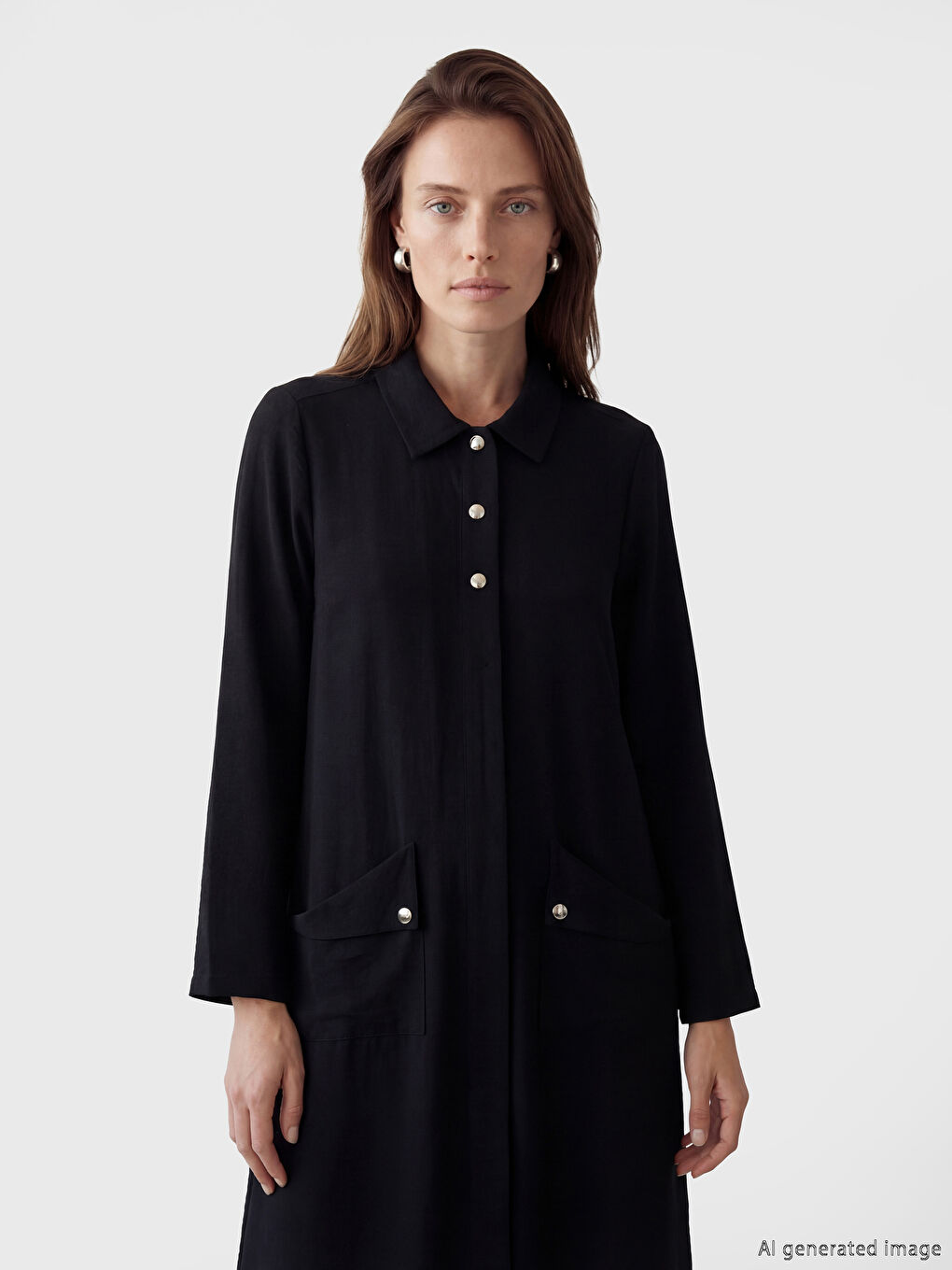 عباية نسائية بمقاس كبير بياقة قميص-1