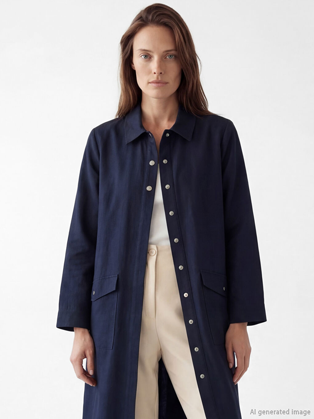 Lacivert Büyük Beden Gömlek Yaka Kadın Ferace-1