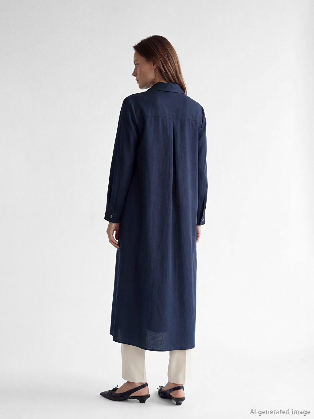 Lacivert Büyük Beden Gömlek Yaka Kadın Ferace-2