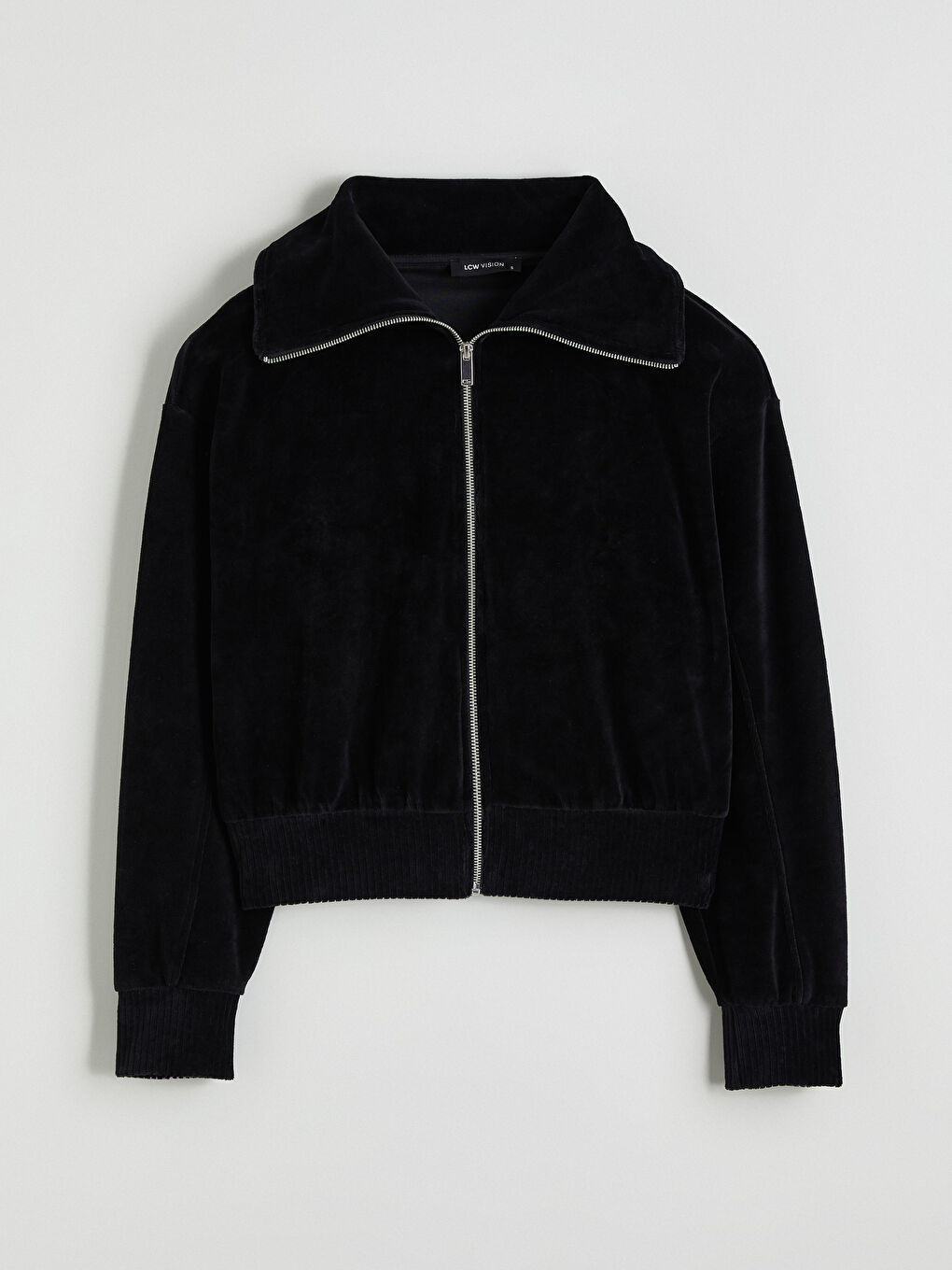 Siyah Dik Yaka Oversize Kadın Fermuarlı Sweatshirt-4