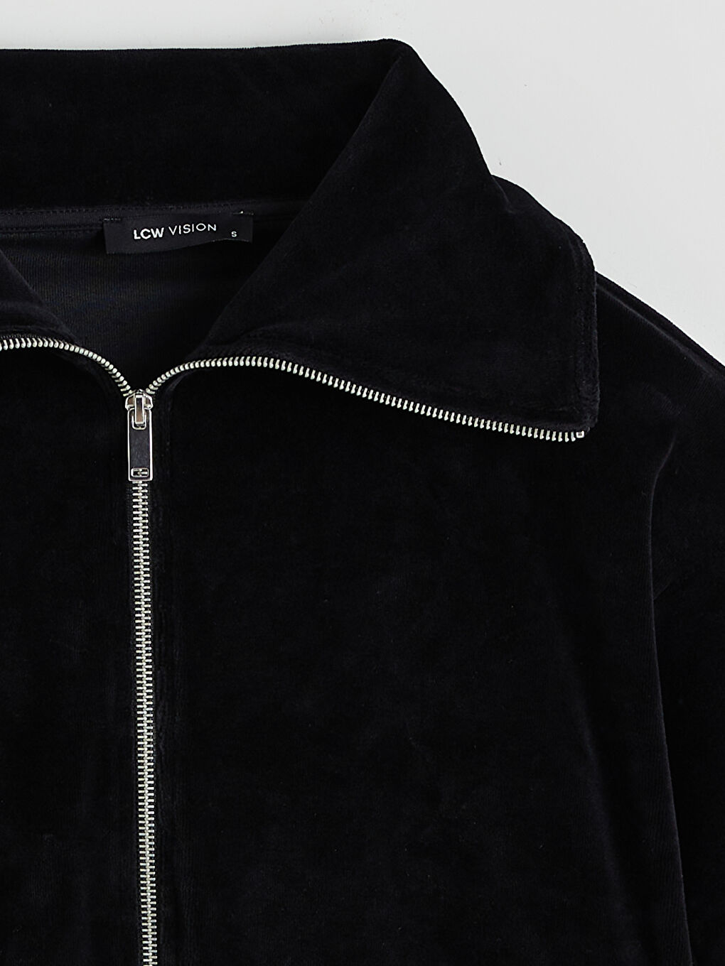 Siyah Dik Yaka Oversize Kadın Fermuarlı Sweatshirt-5